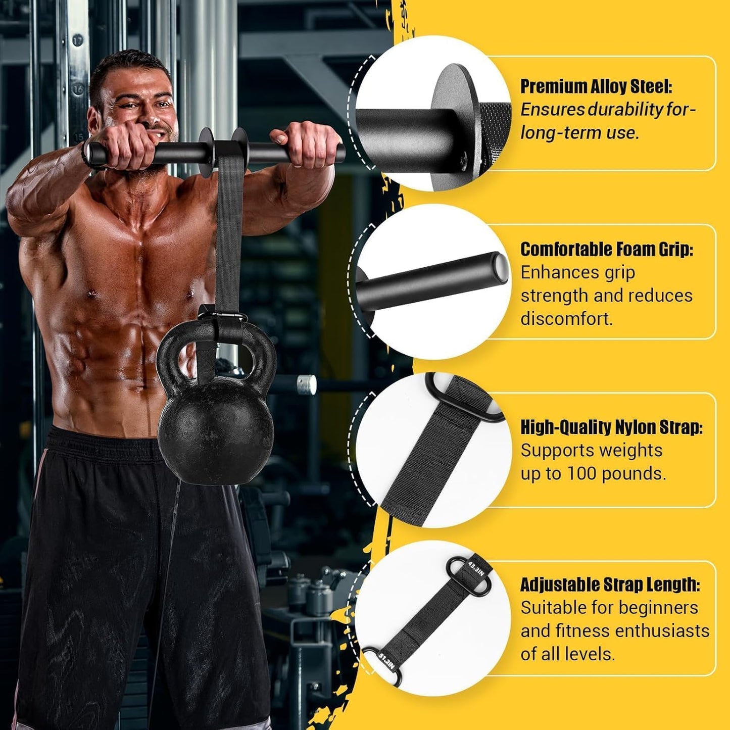 SportQ Forearm & Wrist Strengthener - Metal Roller with Adjustable Nylon Strap to Improve Arm Strength, Wrist & Forearm Exercise, Grip & Flexibility – Suitable for Dumbbells & Weights ‎SportQ