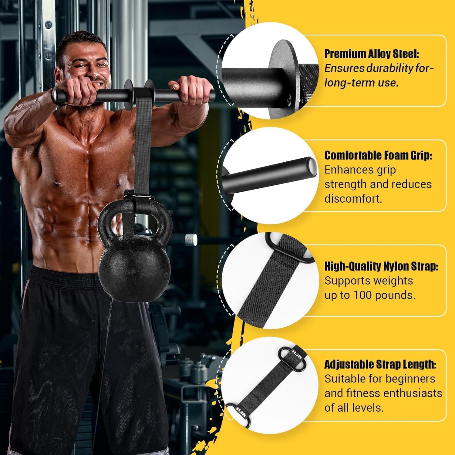 SportQ Forearm & Wrist Strengthener - Metal Roller with Adjustable Nylon Strap to Improve Arm Strength, Wrist & Forearm Exercise, Grip & Flexibility – Suitable for Dumbbells & Weights ‎SportQ