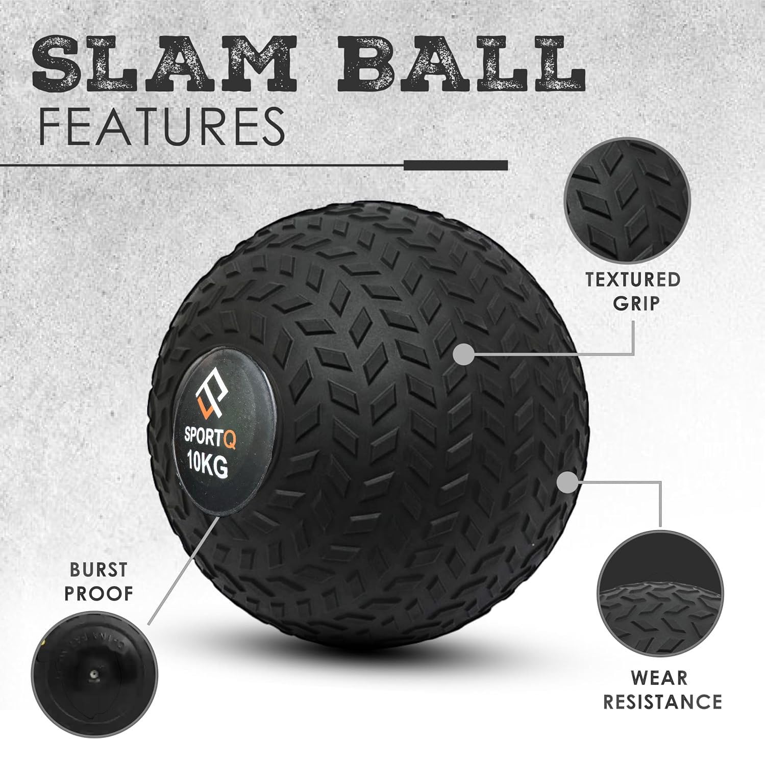 SportQ Premium Dead Bounce Slam Rubber Ball Workout for Strength and Adaptation Training, Core Training, Squats, Lunges, Plyometric Ball with Grooved Surface, Versatile ‎SportQ