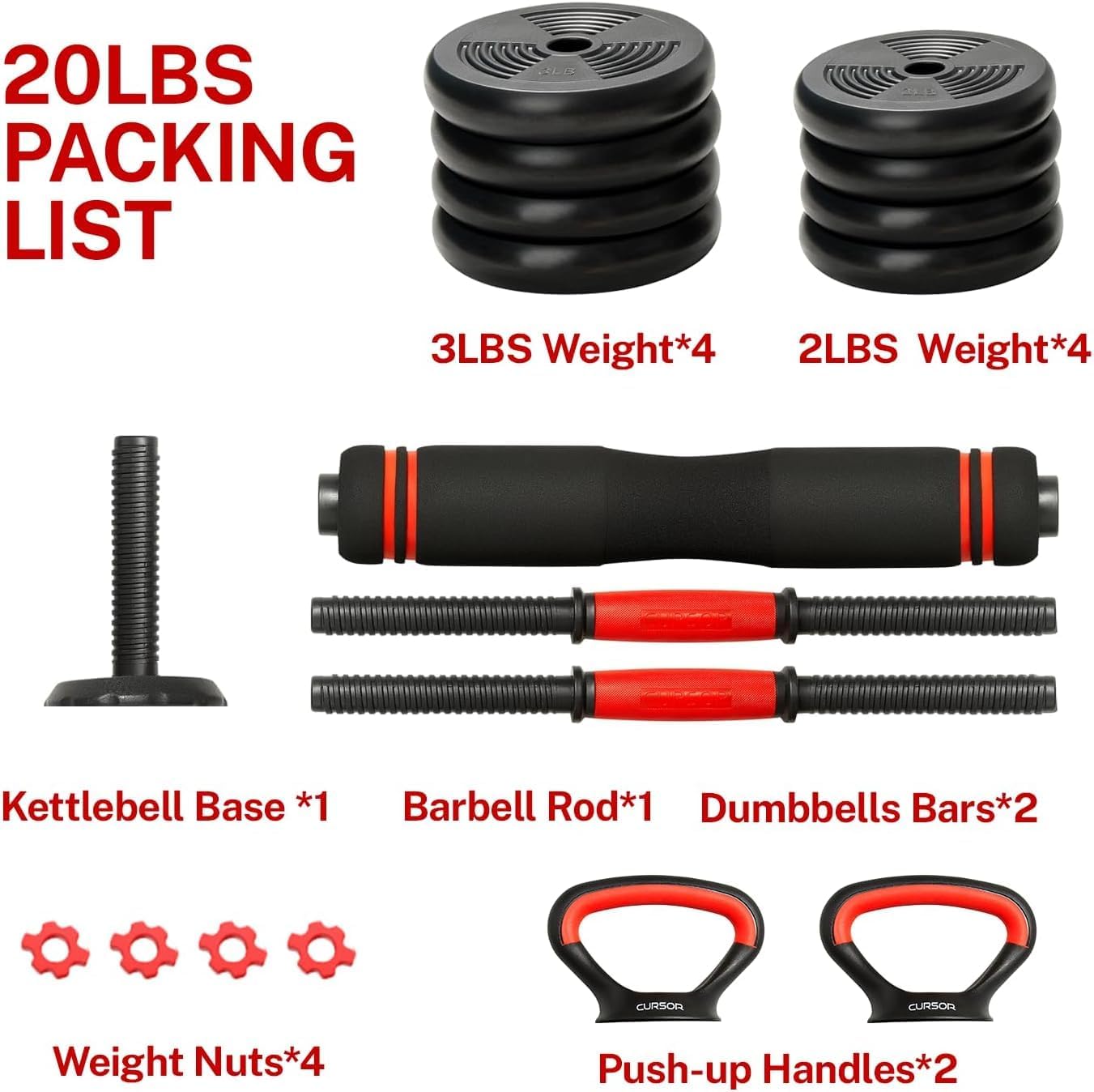 Dumbbells SportQ® 6 in 1 Multi-task, Adjustable on Weighted Ball and Olympic Bars, Push Up Training, Ideal for Free Weight Exercise, Fitness and Home Workout, Unisex ‎SportQ
