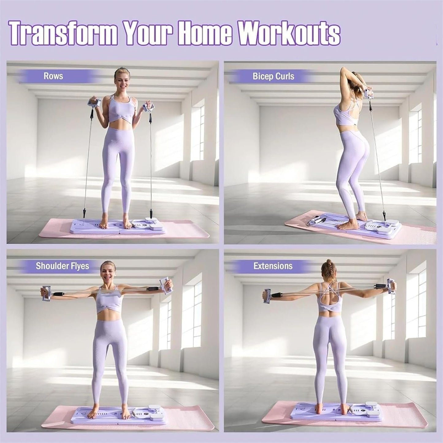 SportQ Multifunctional Pilates Board Foldable Home Gym Abdominal Waist Trainer Strengthening Arms Legs Full Resistance Plate + Handles + Tension Bands Suitable for Women Men Easy Storage ‎SportQ
