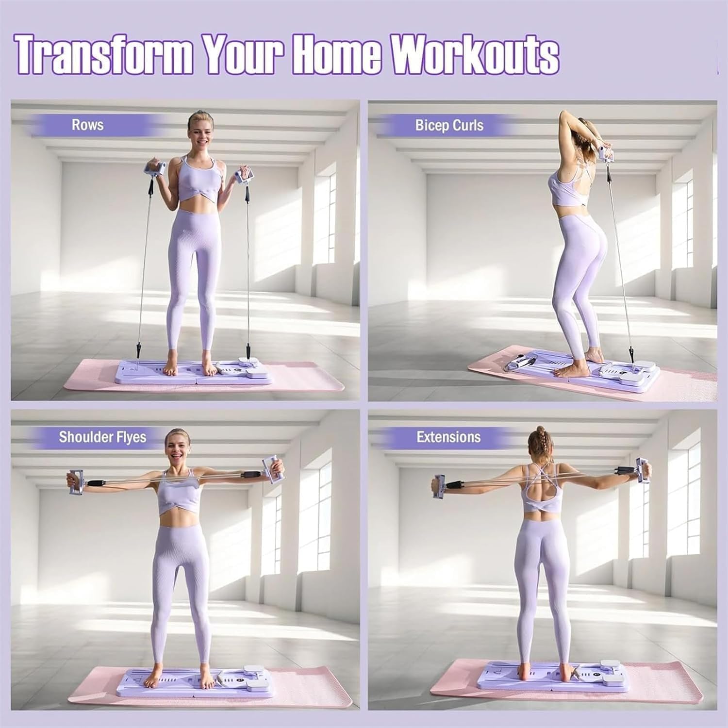 SportQ Multifunctional Pilates Board Foldable Home Gym Abdominal Waist Trainer Strengthening Arms Legs Full Resistance Plate + Handles + Tension Bands Suitable for Women Men Easy Storage ‎SportQ