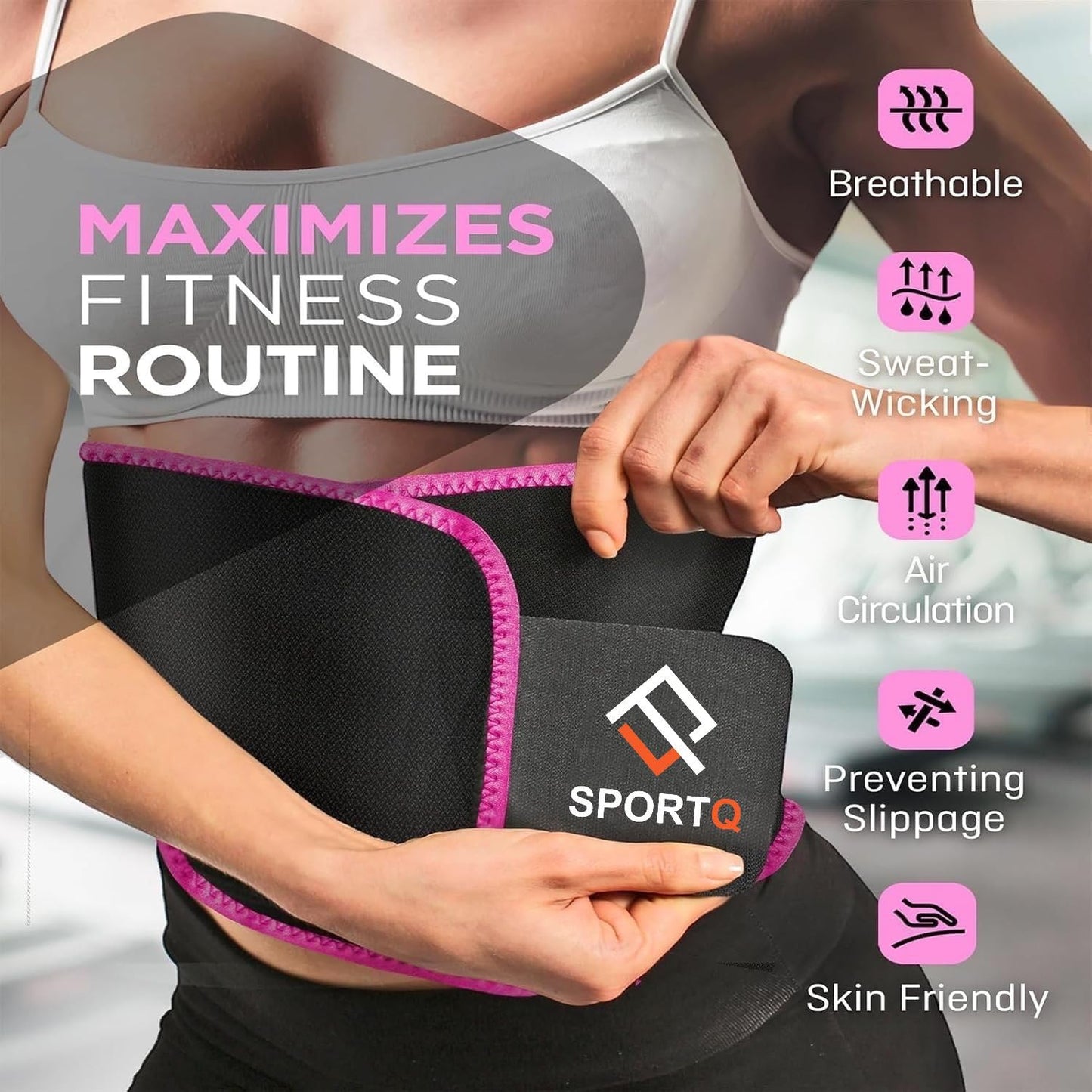 SportQ Slimming Belt for Men & Women Made with Premium Quality Neoprene – Helps Burn Fat & Increase Sweat During Workout – Prevents Odor Clumping After Workout Abdomen & Waist SportQ