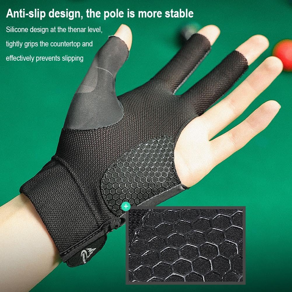 SportQ Breathable Nylon Pool Glove (Left Hand) Universal 3 Finger Gloves Sports Gloves for Women and Men, Indoor Game Set, Pool Accessories SportQ