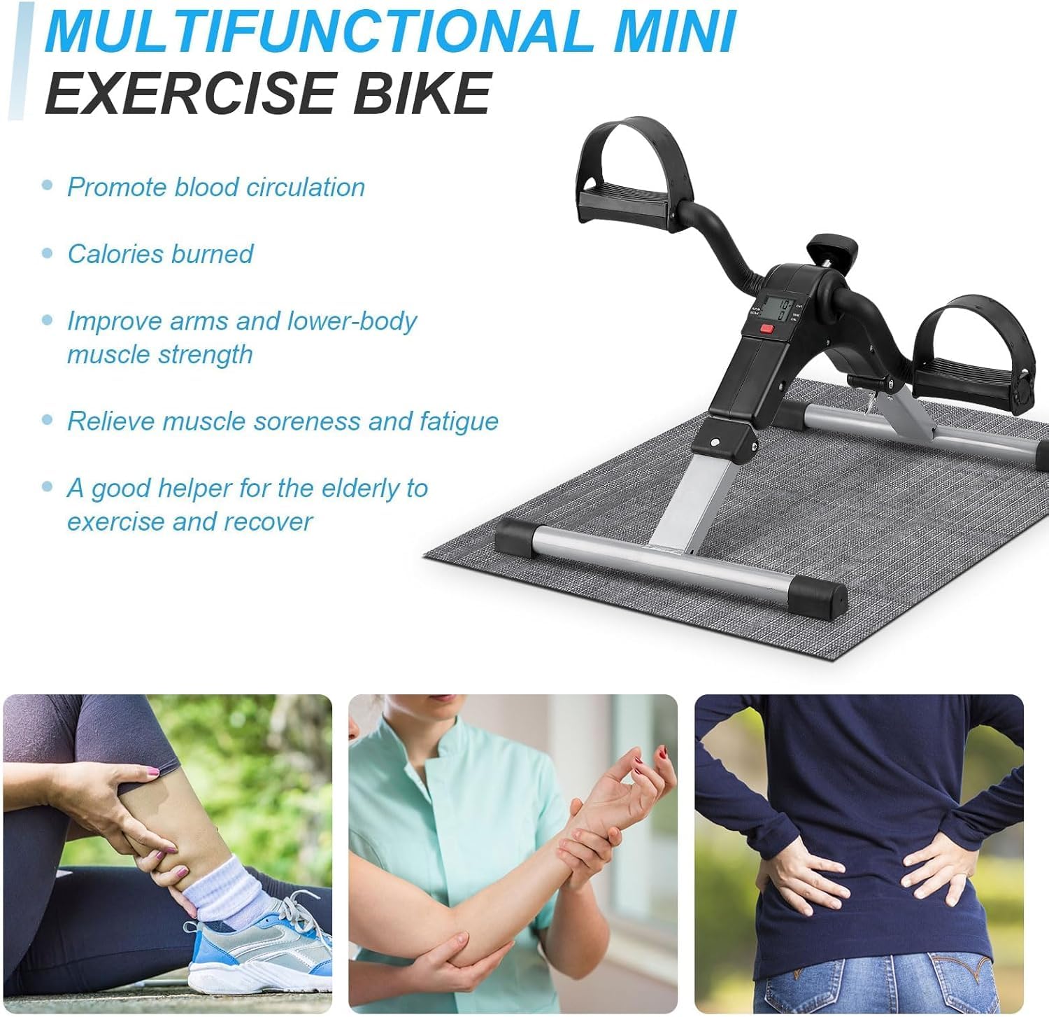 SportQ️ Foldable Pedal Exerciser, Mini Under Desk Exercise Bike Portable Foot and Hand Exerciser, Arm and Leg Exercise Machine with LCD Display for Light Leg and Arm Exercise, Physical Therapy at Home ‎SportQ