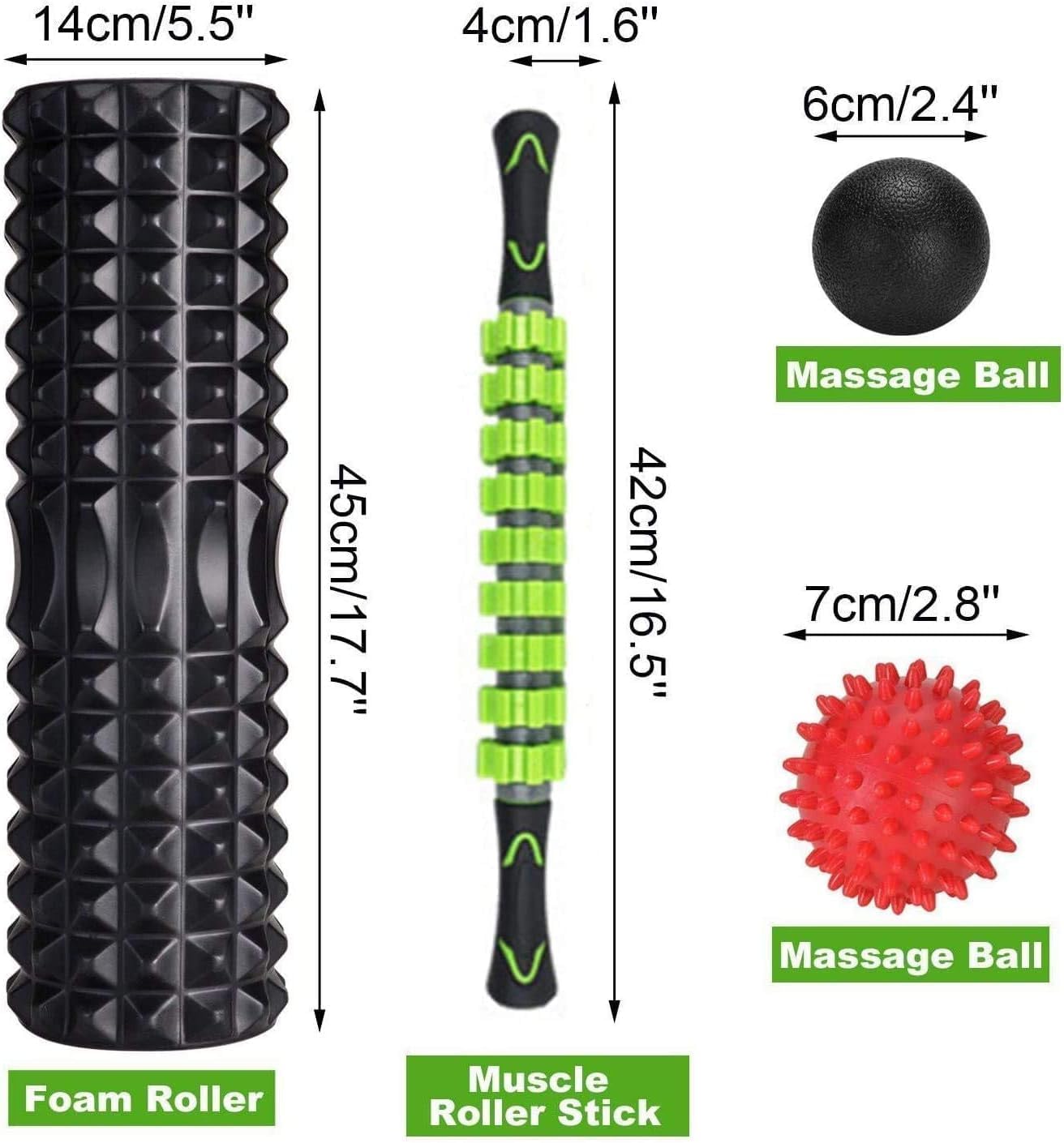 SportQ 5 in 1 Massage Roller Set for Sports & Recovery – Muscle Massage Foam Roller with Massage Stick, 2 Balls, Carry Bag, Ideal for Gym, Yoga, Physical Therapy (Black) ‎SportQ
