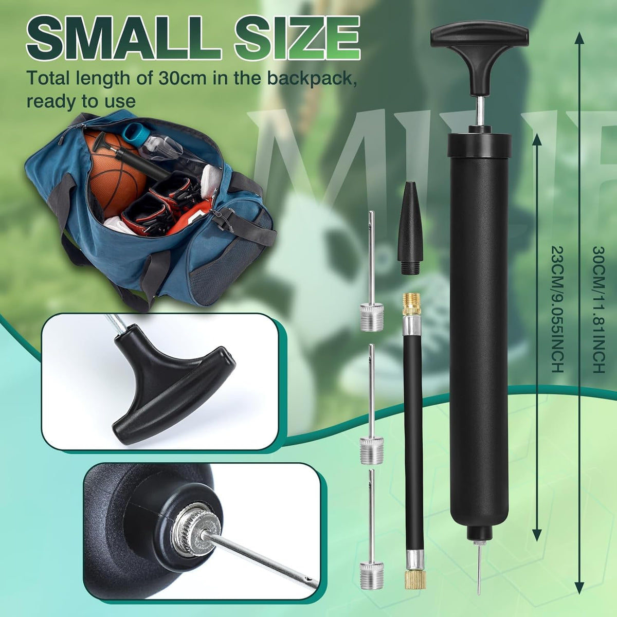 SportQ Premium Portable Ball Pump – High Pressure Hand Air Pump with Flexible Hose & Multiple Nozzles for Inflating Football, Basketball, Volleyball, Balloons, Floats – Compact Portable Size SportQ
