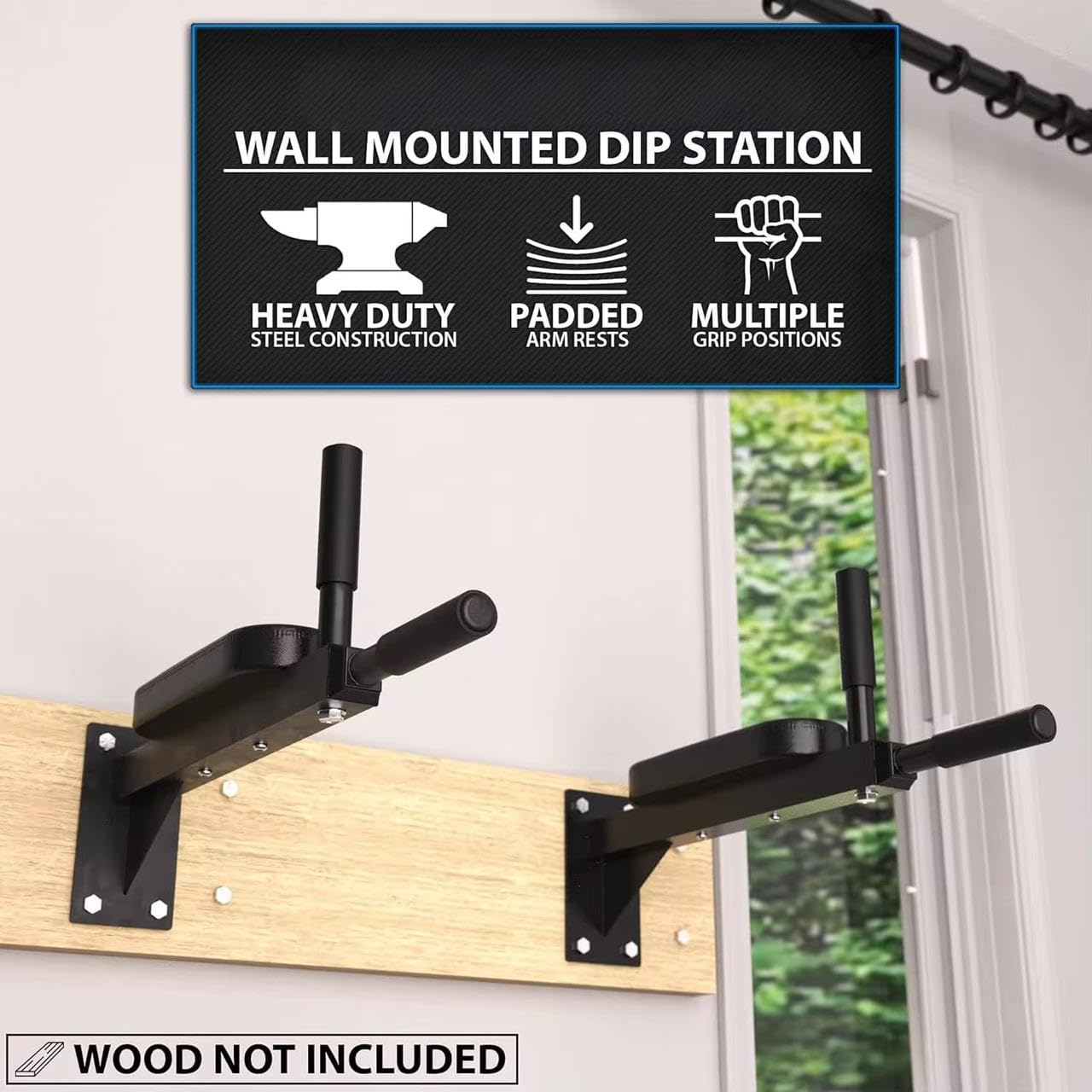 Heavy Wall Dips – Chest Wall Parallel for Triceps, Core Muscles | 180kg Steel Design with Padded Armrests & Multiple Handles | Home Gym Equipment SportQ