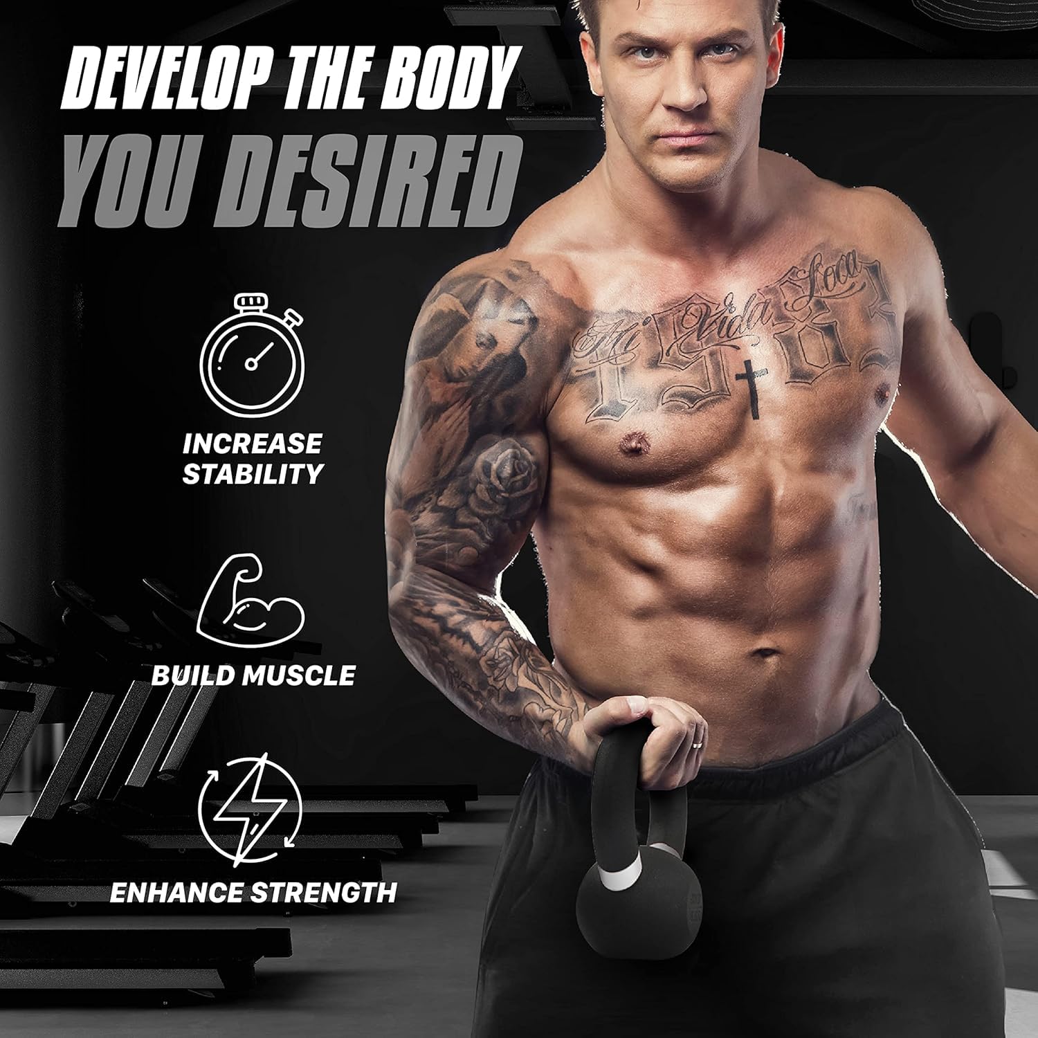 SportQ Kettlebell Stainless Steel All-In-One Squat, Strength, Cardio, Fat Burning Indoor & Indoor Gym Training Tool SportQ