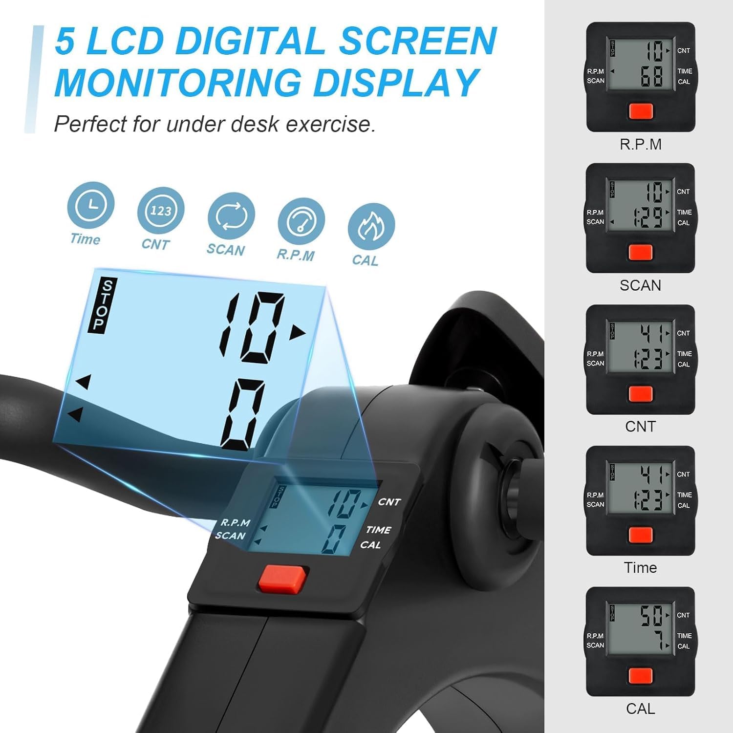 SportQ️ Foldable Pedal Exerciser, Mini Under Desk Exercise Bike Portable Foot and Hand Exerciser, Arm and Leg Exercise Machine with LCD Display for Light Leg and Arm Exercise, Physical Therapy at Home ‎SportQ