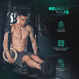 حلقات الجمباز اللتميت باور من سبورت كيو®️ حلقات اوليمبية احترافية خشبية مع احزمة وابزيم قابل للتعديل بطول 5 متر تدريب غير قابلة للانزلاق تمارين للجمباز وكمال الاجسام وتمارين السحب SportQ