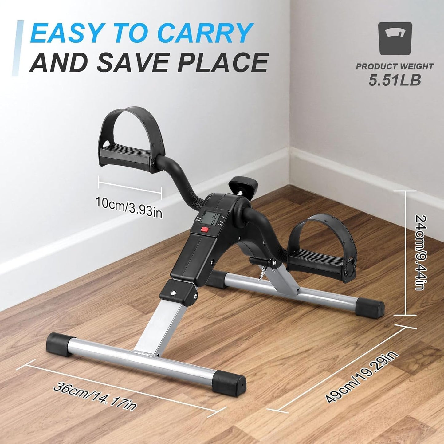 SportQ️ Foldable Pedal Exerciser, Mini Under Desk Exercise Bike Portable Foot and Hand Exerciser, Arm and Leg Exercise Machine with LCD Display for Light Leg and Arm Exercise, Physical Therapy at Home ‎SportQ