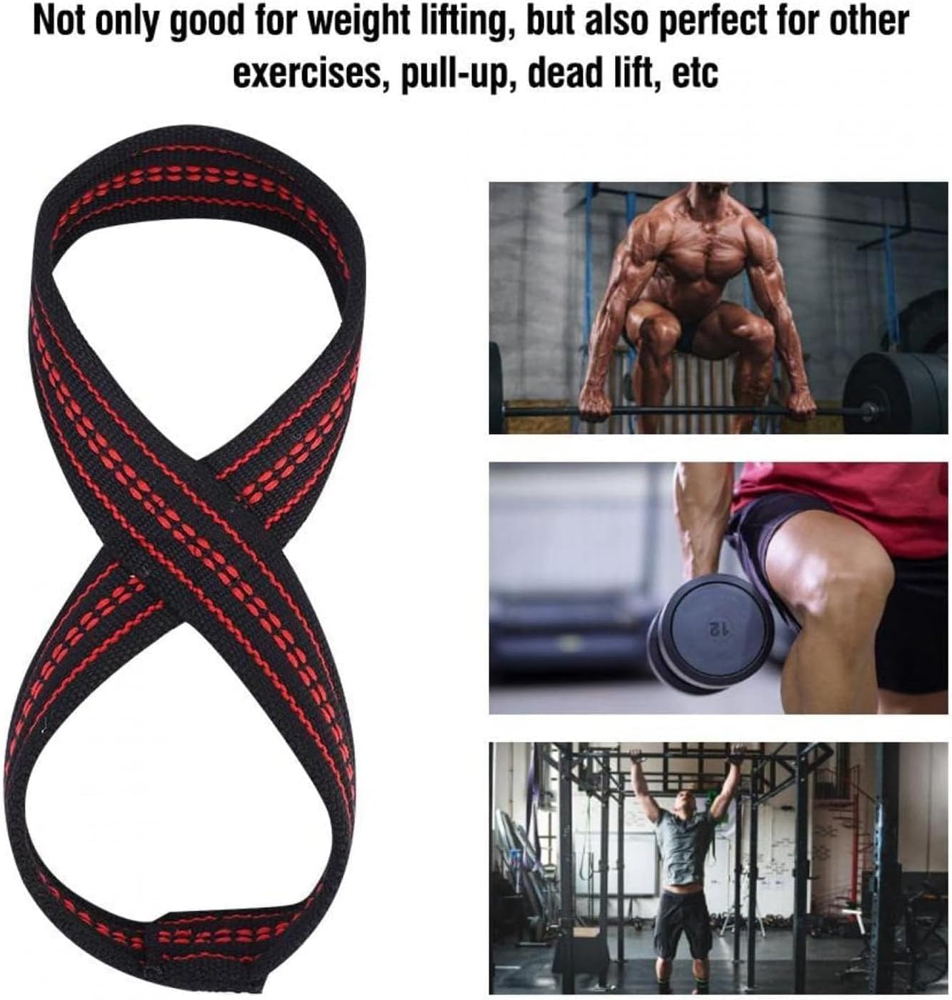 SportQWeight Lifting Grips with Wrist Straps, Strong and Durable 8 Shape Lifting Straps for Men and Women Suitable for Strength Training, 2 Pack, Tensioner SportQ