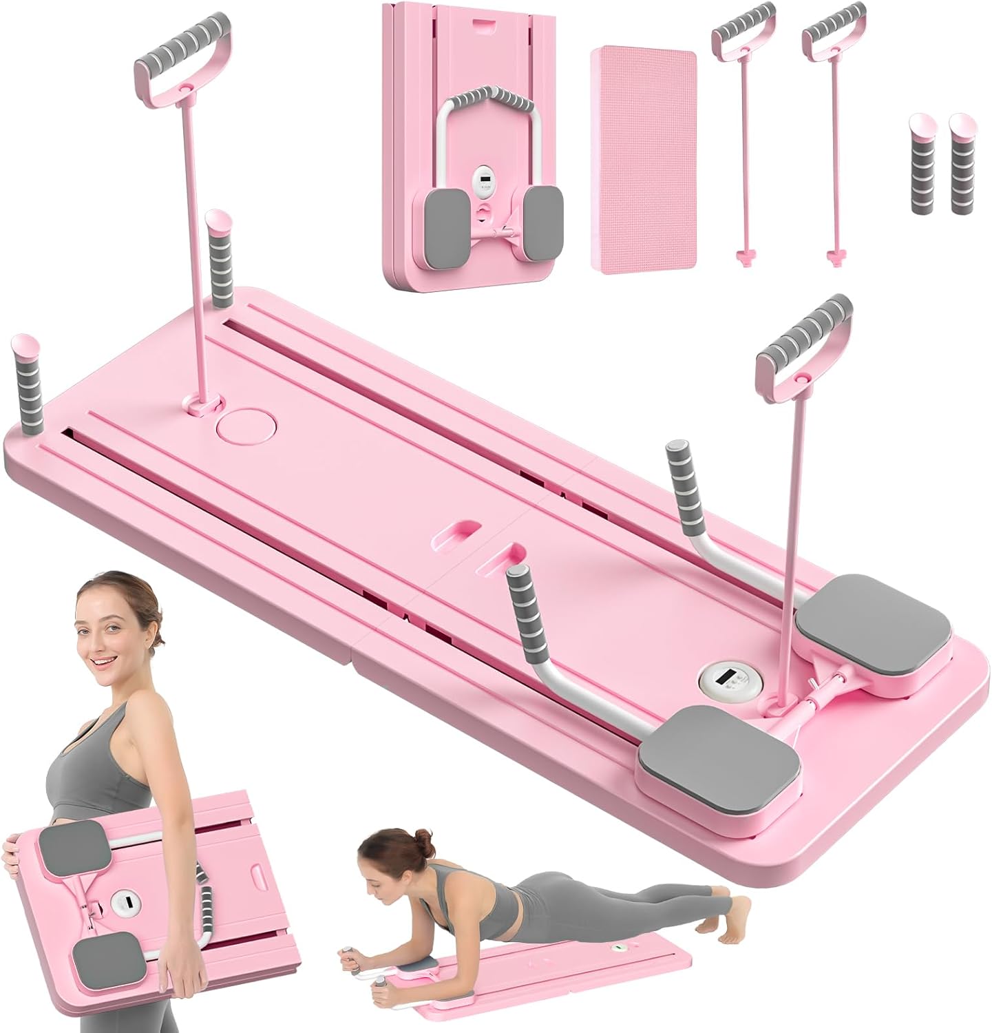 SportQ Multifunctional Pilates Board Foldable Home Gym Abdominal Waist Trainer Strengthening Arms Legs Full Resistance Plate + Handles + Tension Bands Suitable for Women Men Easy Storage