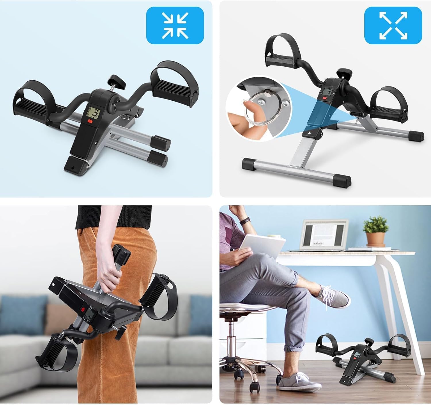 SportQ️ Foldable Pedal Exerciser, Mini Under Desk Exercise Bike Portable Foot and Hand Exerciser, Arm and Leg Exercise Machine with LCD Display for Light Leg and Arm Exercise, Physical Therapy at Home ‎SportQ