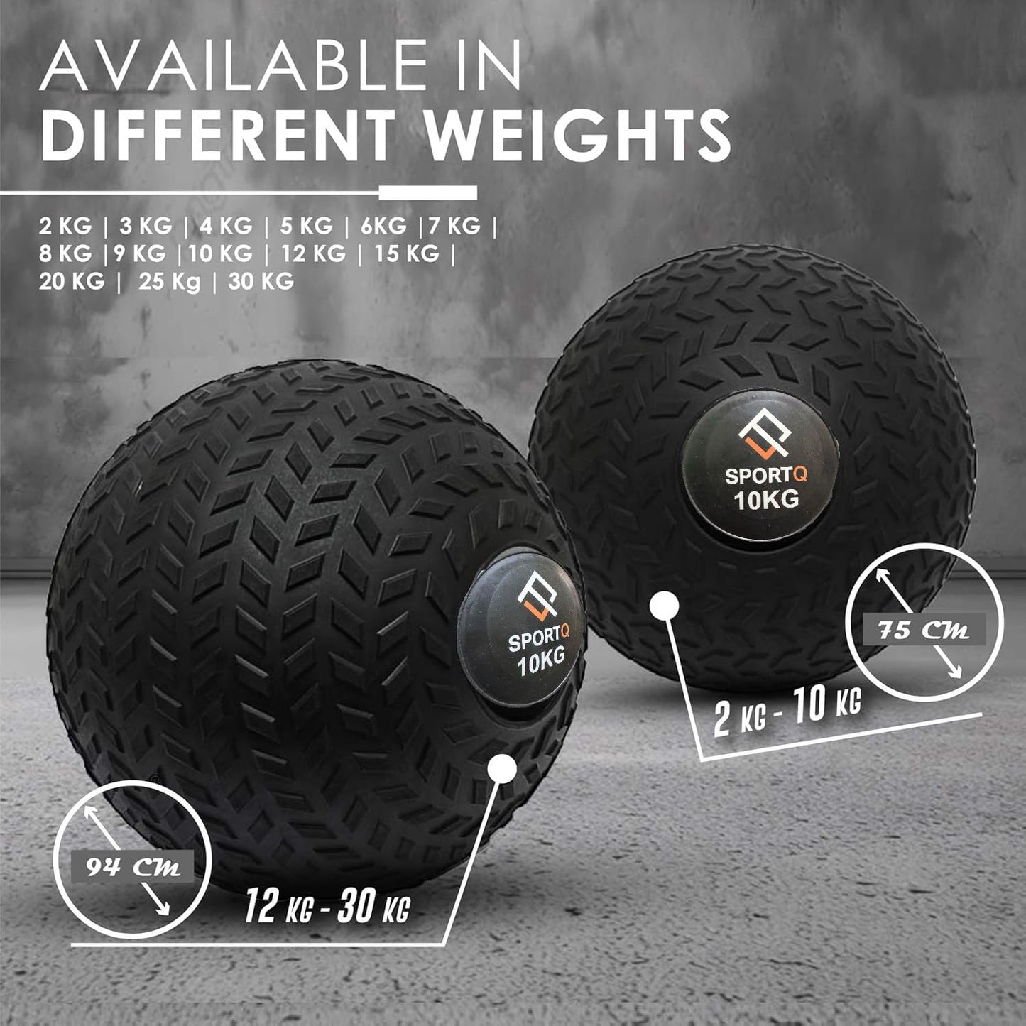 SportQ Premium Dead Bounce Slam Rubber Ball Workout for Strength and Adaptation Training, Core Training, Squats, Lunges, Plyometric Ball with Grooved Surface, Versatile ‎SportQ