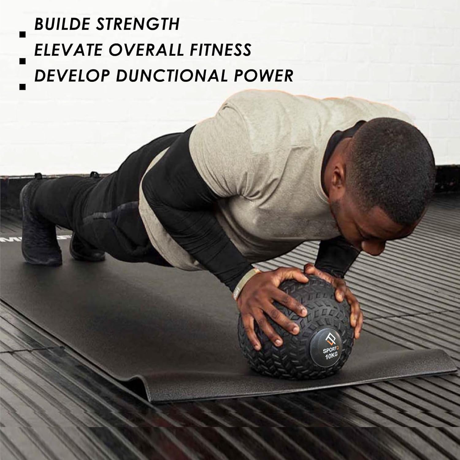 SportQ Premium Dead Bounce Slam Rubber Ball Workout for Strength and Adaptation Training, Core Training, Squats, Lunges, Plyometric Ball with Grooved Surface, Versatile ‎SportQ