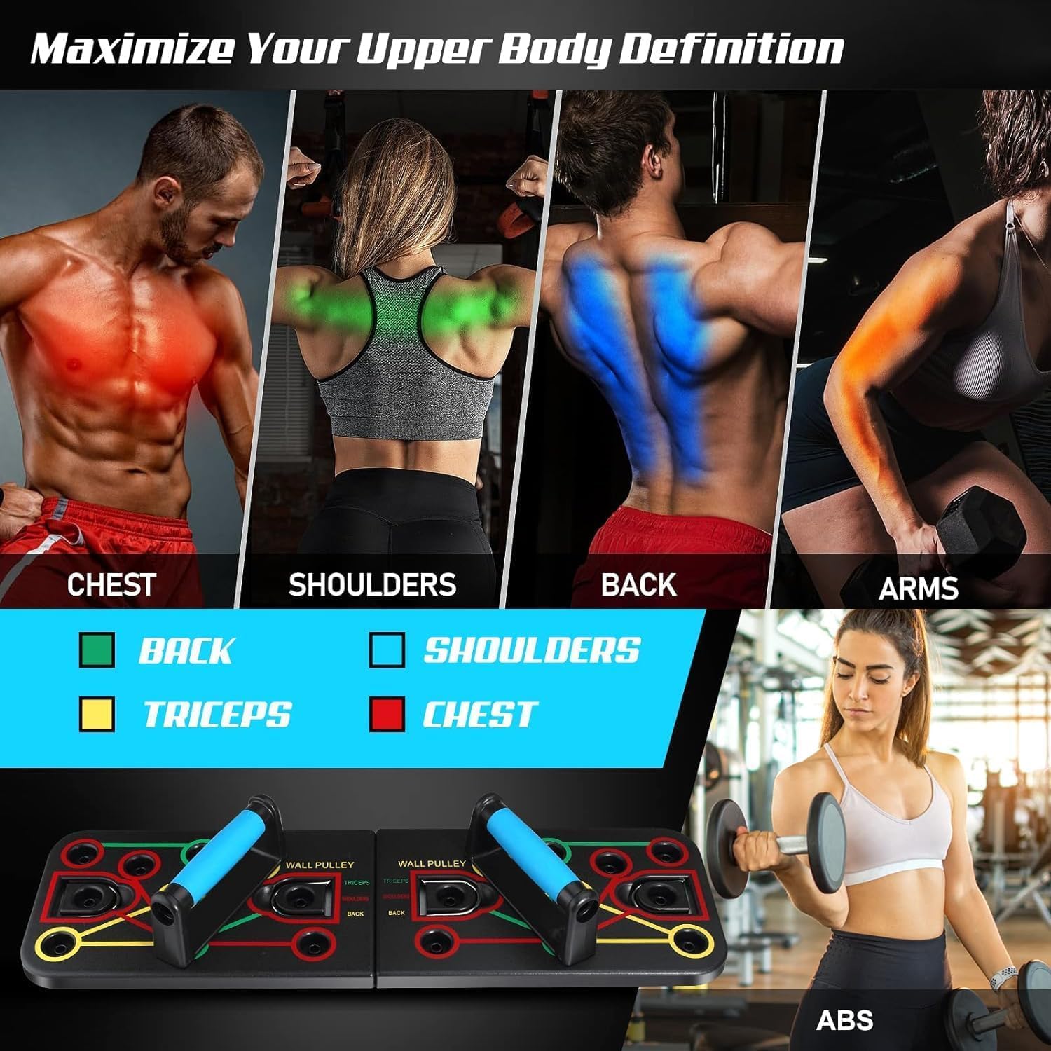 SportQ Push Up Board with Sit Up Stand, Multifunctional Push Up Bar with Resistance Bands, Home Strength Training Equipment, Push Up Handles for Perfect Push-Ups, Home Fitness ‎SportQ