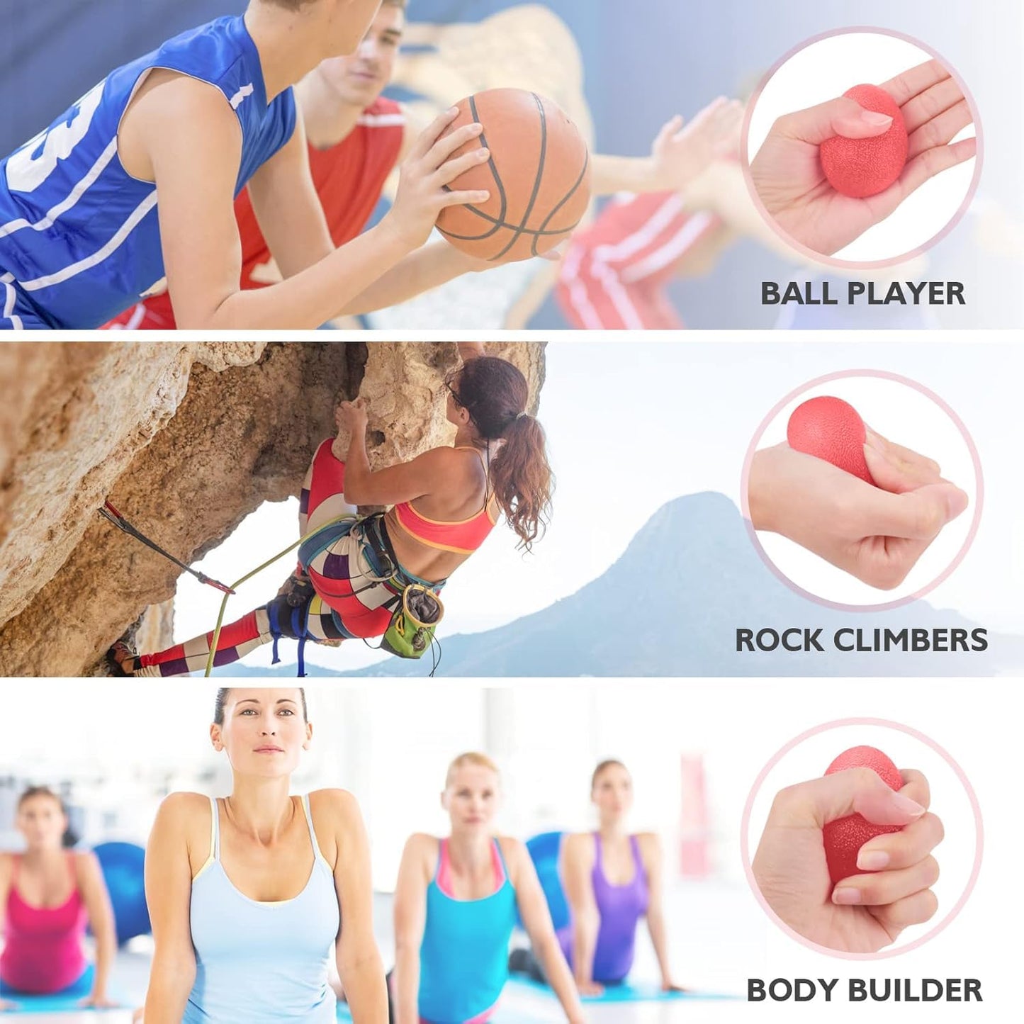 Hand Grip Strength Training Ball 3 Pack, Stress Relief Ball for Adults and Kids, Hand Grip Recovery Equipment for Wrist, Finger Resistance Exercise Ball SportQ
