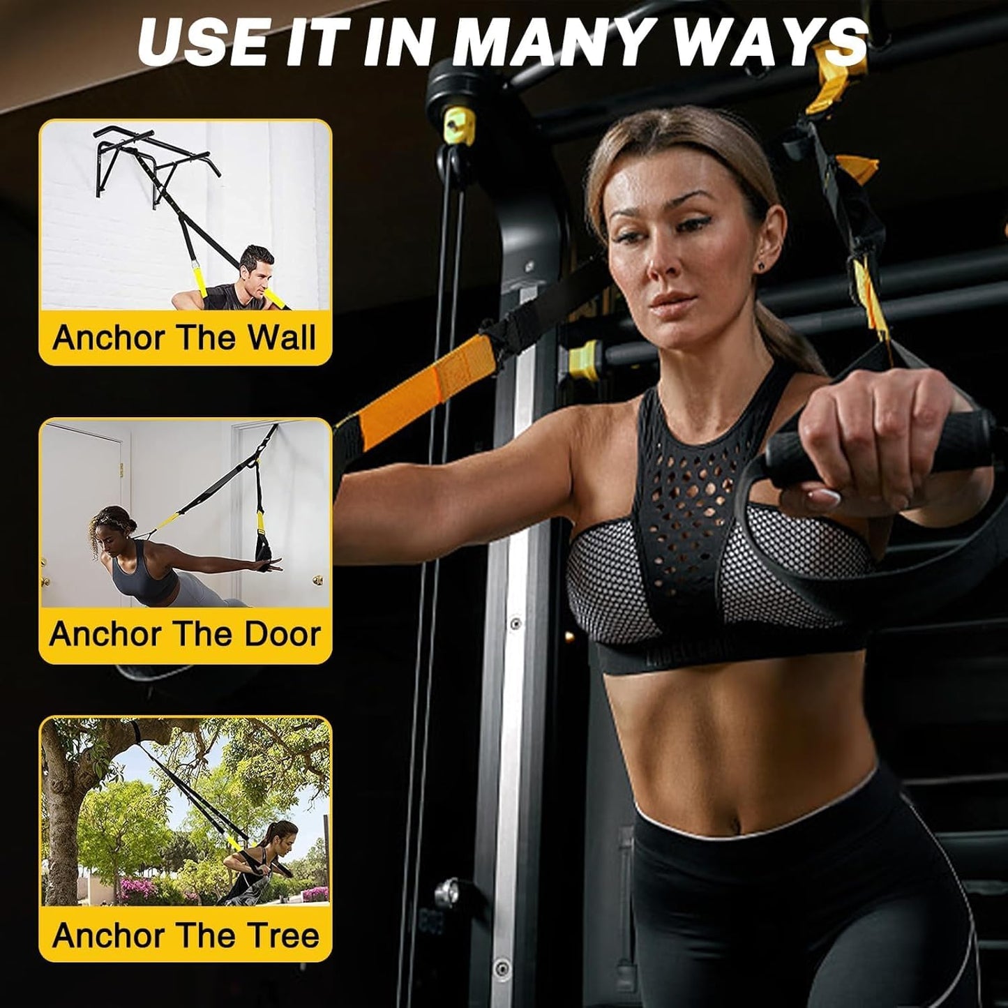 Pro3 Suspension Training Set, Resistance Bands for Full Body Training Levels Indoor and Outdoor Use, Adjustable Straps Up to 500kg, Complete Home Gym Equipment SportQ