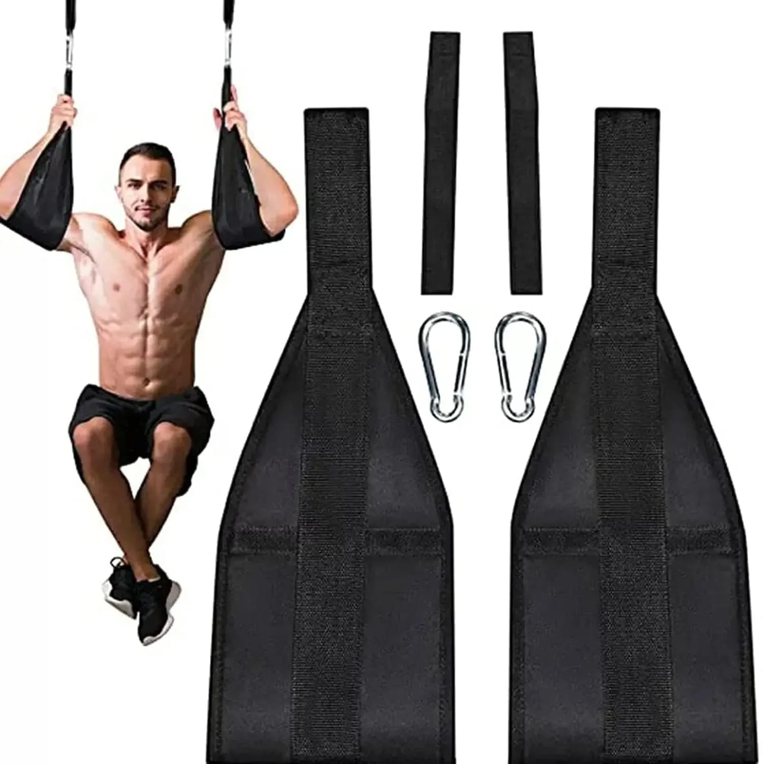 Ab straps for pull-up bar, home gym arm sling straps with carabiners, SportQ.