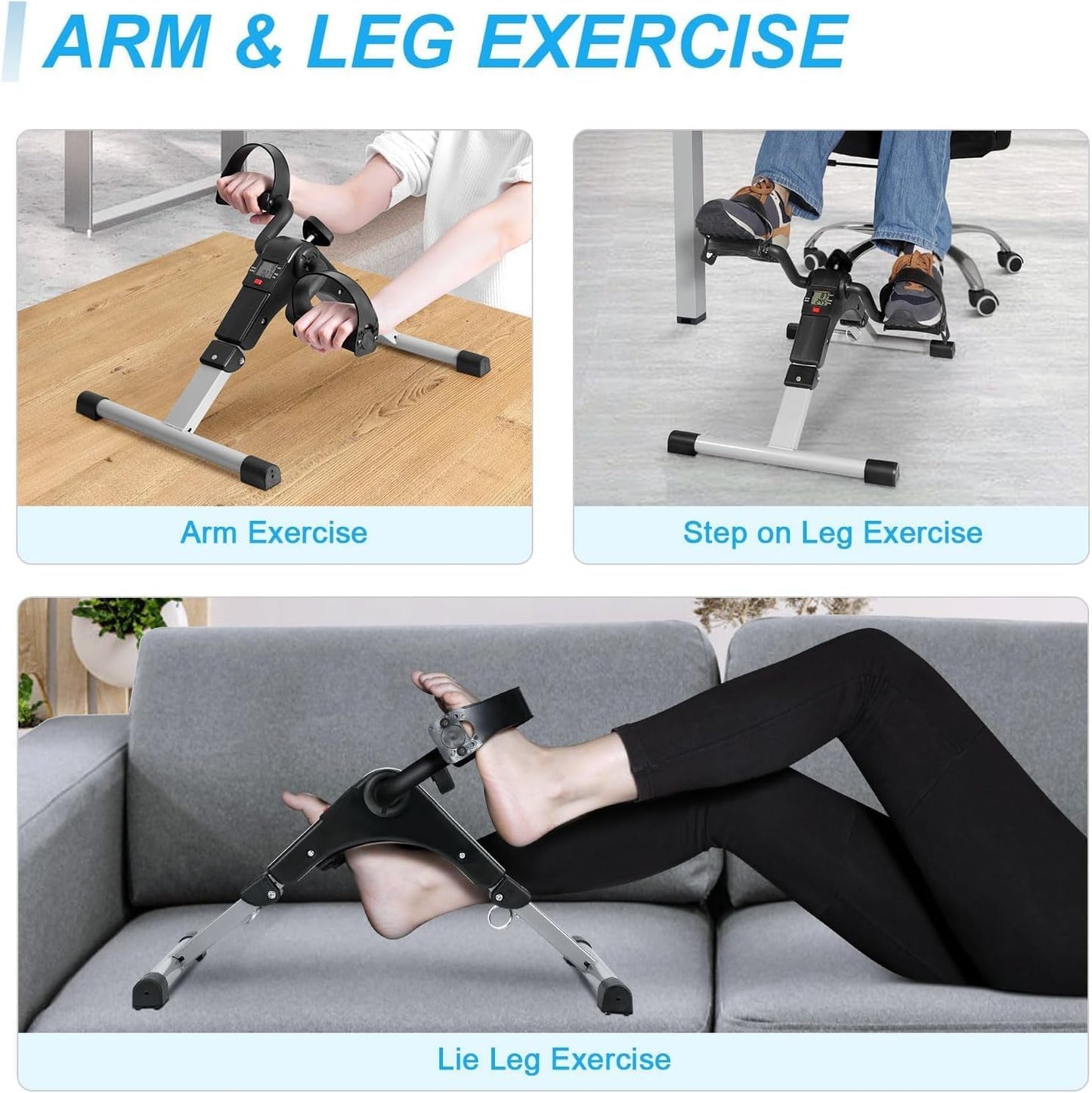 SportQ️ Foldable Pedal Exerciser, Mini Under Desk Exercise Bike Portable Foot and Hand Exerciser, Arm and Leg Exercise Machine with LCD Display for Light Leg and Arm Exercise, Physical Therapy at Home ‎SportQ