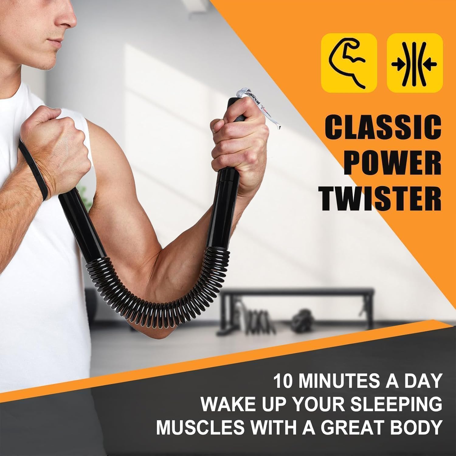 Exercise with SportQPower Twister Premium Arm and Chest Strengthening Stick – Ergonomic Non-Slip Grip, Resistances from 20-60kg, Carbon Steel ‎SportQ