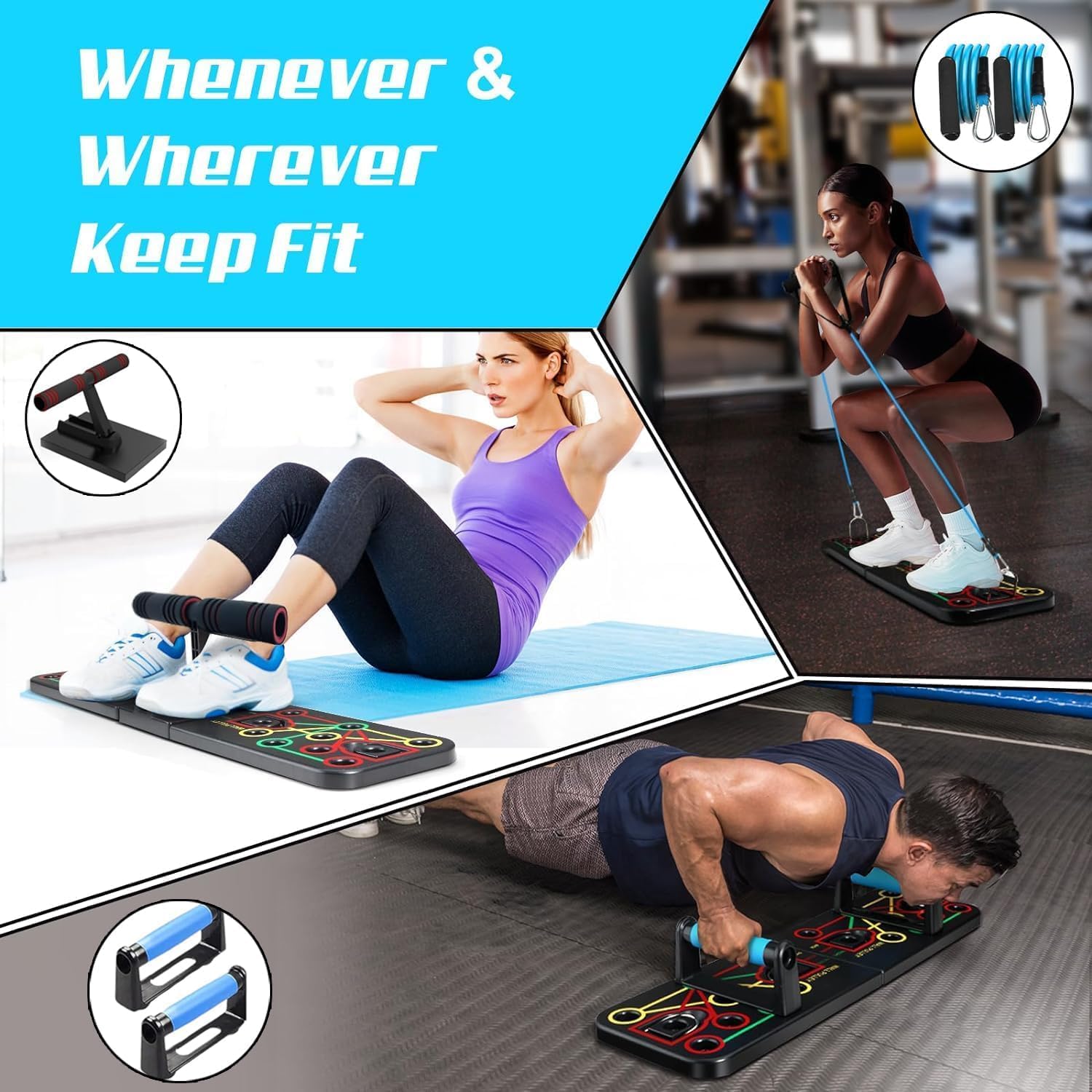 SportQ Push Up Board with Sit Up Stand, Multifunctional Push Up Bar with Resistance Bands, Home Strength Training Equipment, Push Up Handles for Perfect Push-Ups, Home Fitness ‎SportQ