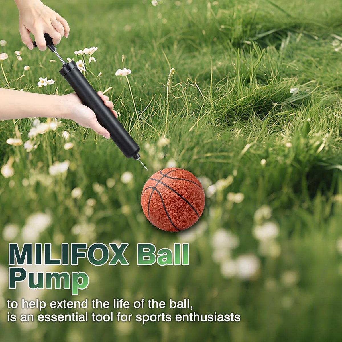SportQ Premium Portable Ball Pump – High Pressure Hand Air Pump with Flexible Hose & Multiple Nozzles for Inflating Football, Basketball, Volleyball, Balloons, Floats – Compact Portable Size SportQ
