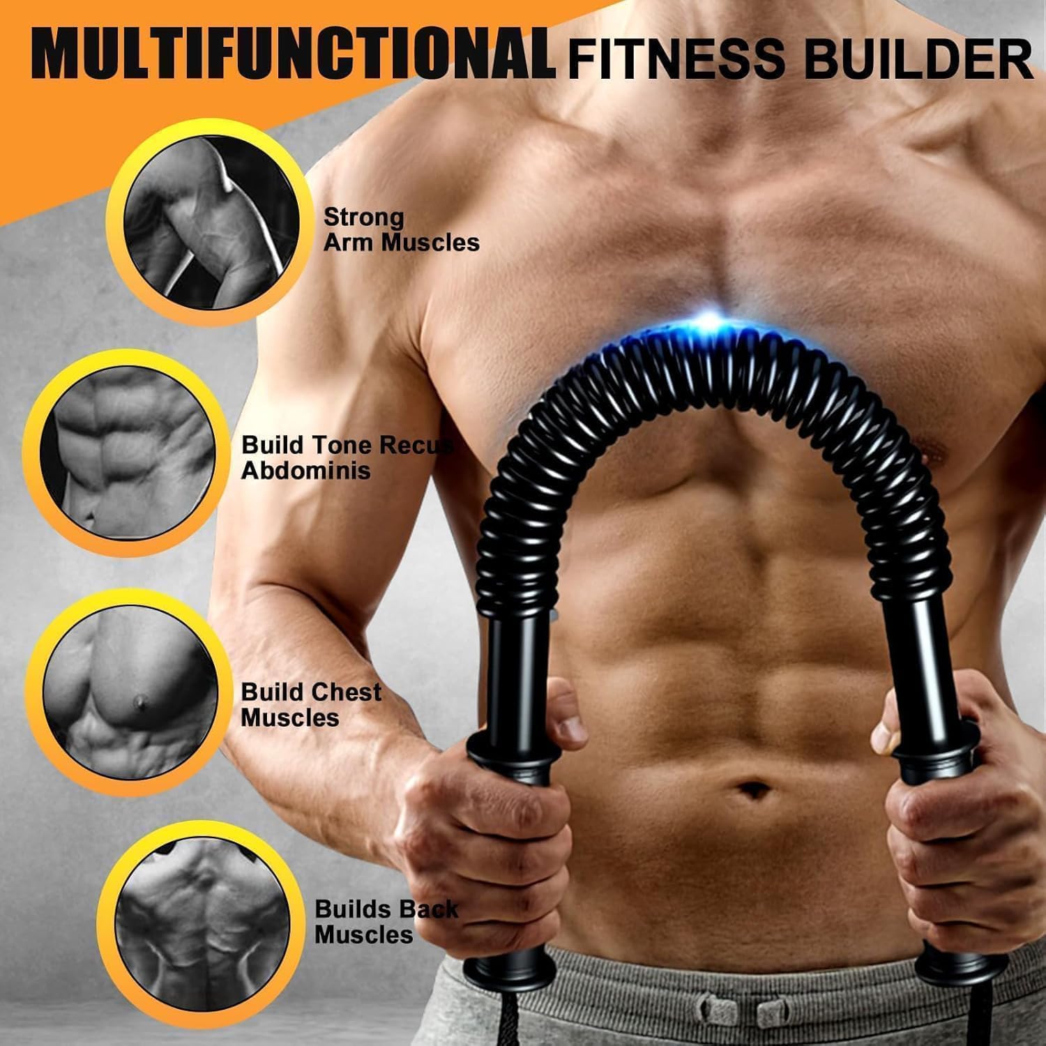 Exercise with SportQPower Twister Premium Arm and Chest Strengthening Stick – Ergonomic Non-Slip Grip, Resistances from 20-60kg, Carbon Steel ‎SportQ