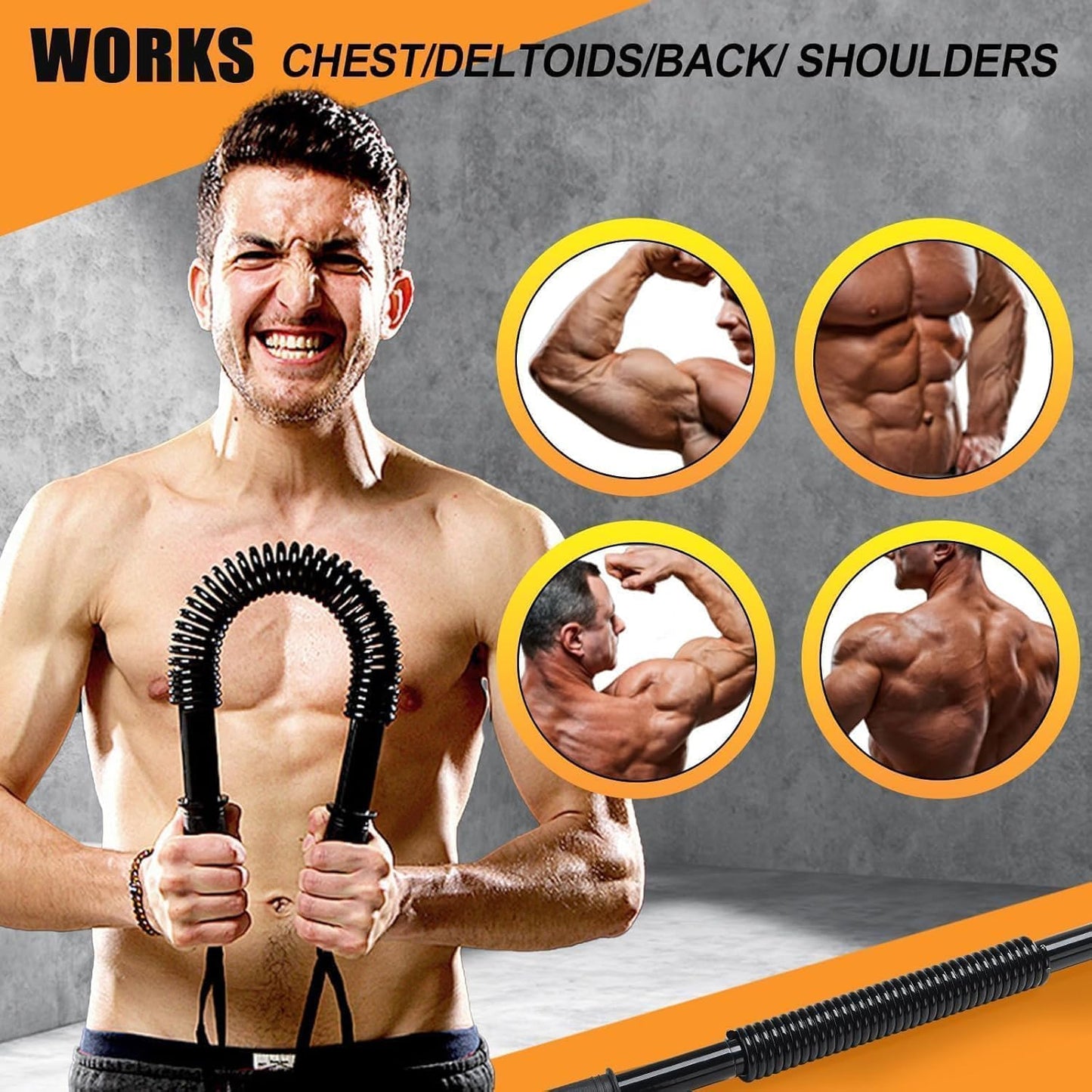 Exercise with SportQPower Twister Premium Arm and Chest Strengthening Stick – Ergonomic Non-Slip Grip, Resistances from 20-60kg, Carbon Steel ‎SportQ
