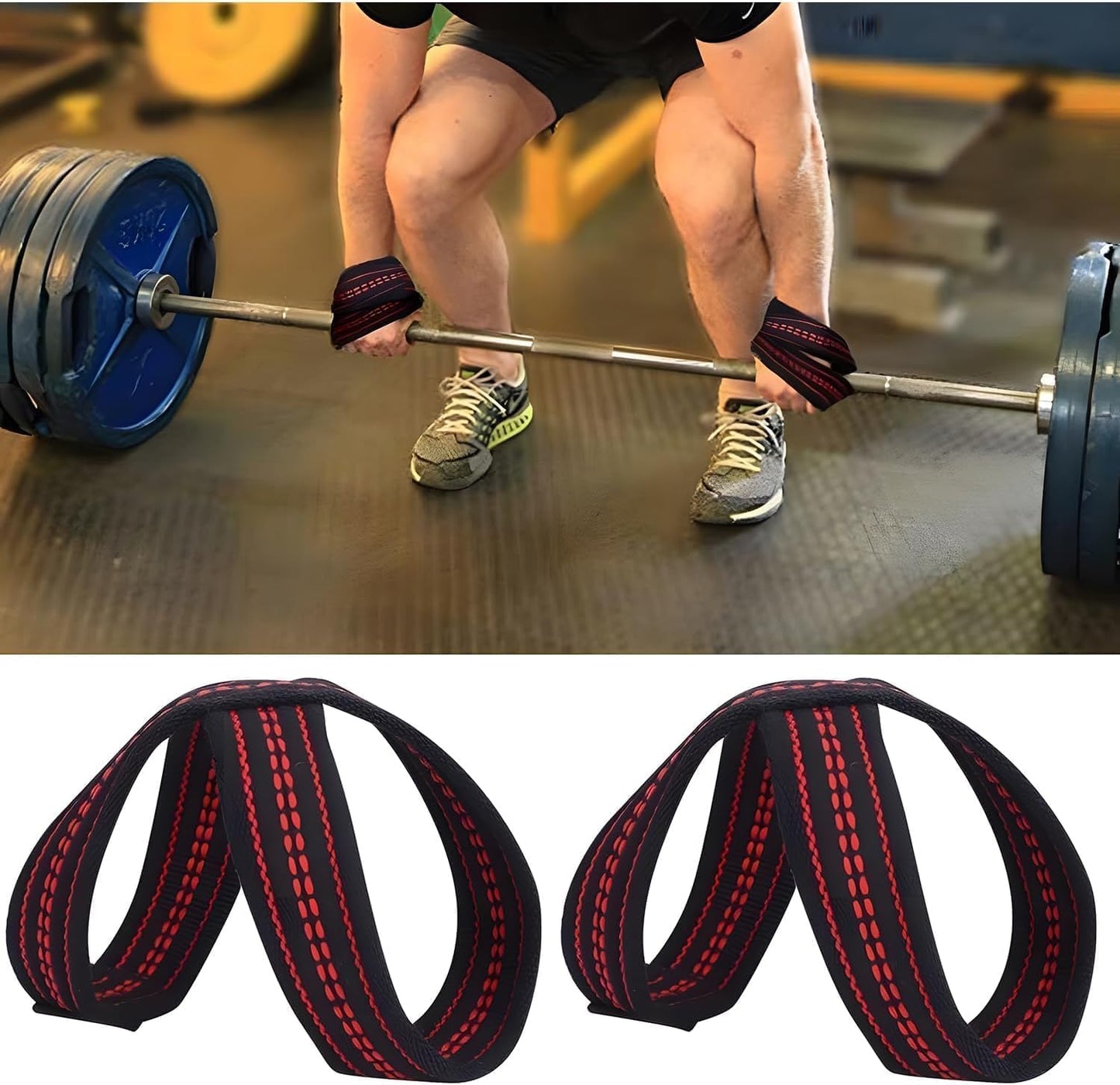 SportQWeight Lifting Grips with Wrist Straps, Strong and Durable 8 Shape Lifting Straps for Men and Women Suitable for Strength Training, 2 Pack, Tensioner SportQ
