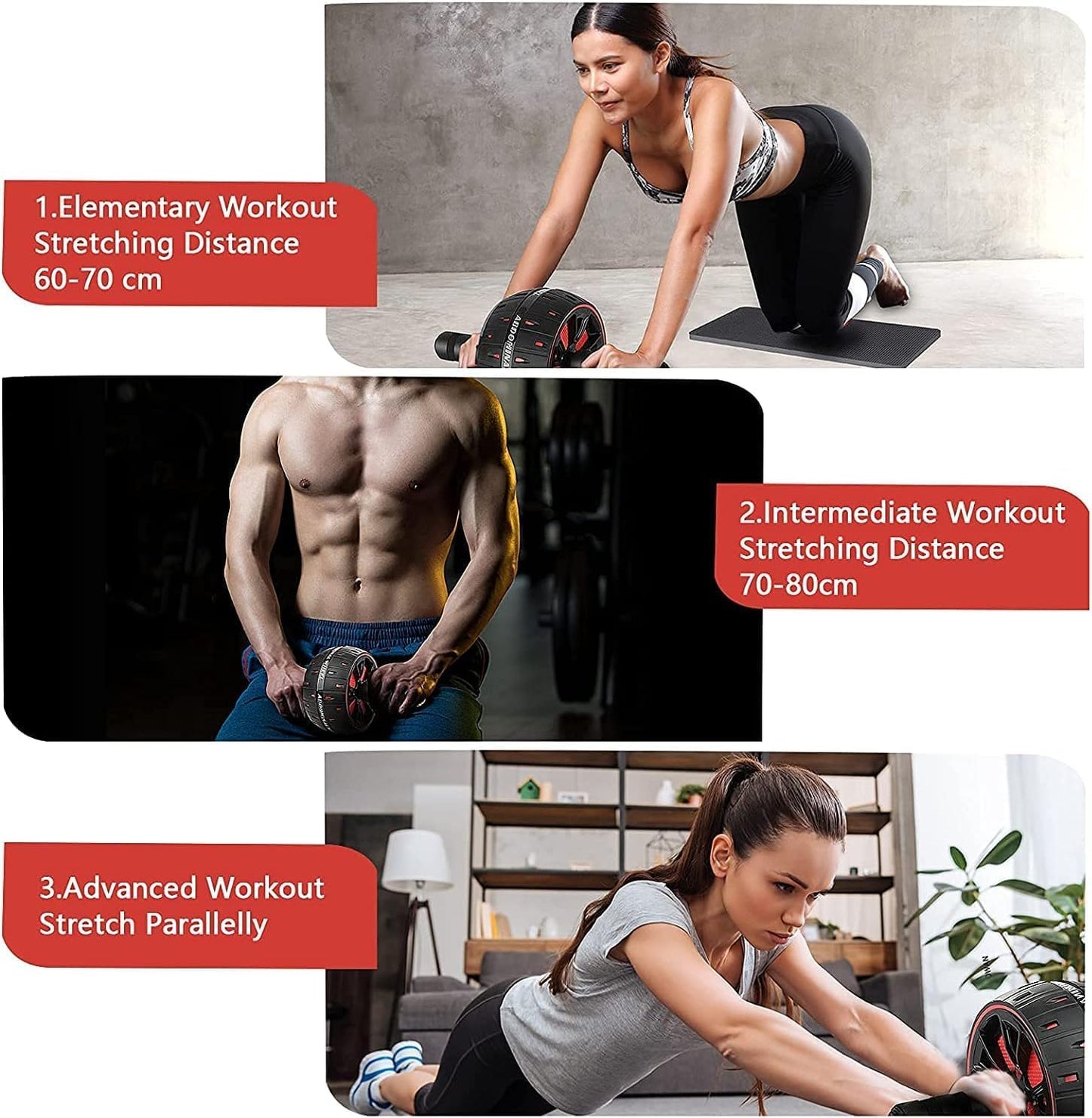 SportQ Abdominal Roller Wheel for Abdominal Muscle Exercise, Core Strength Training, Home Gym Fitness Workout with Knee Pad Accessories ‎SportQ