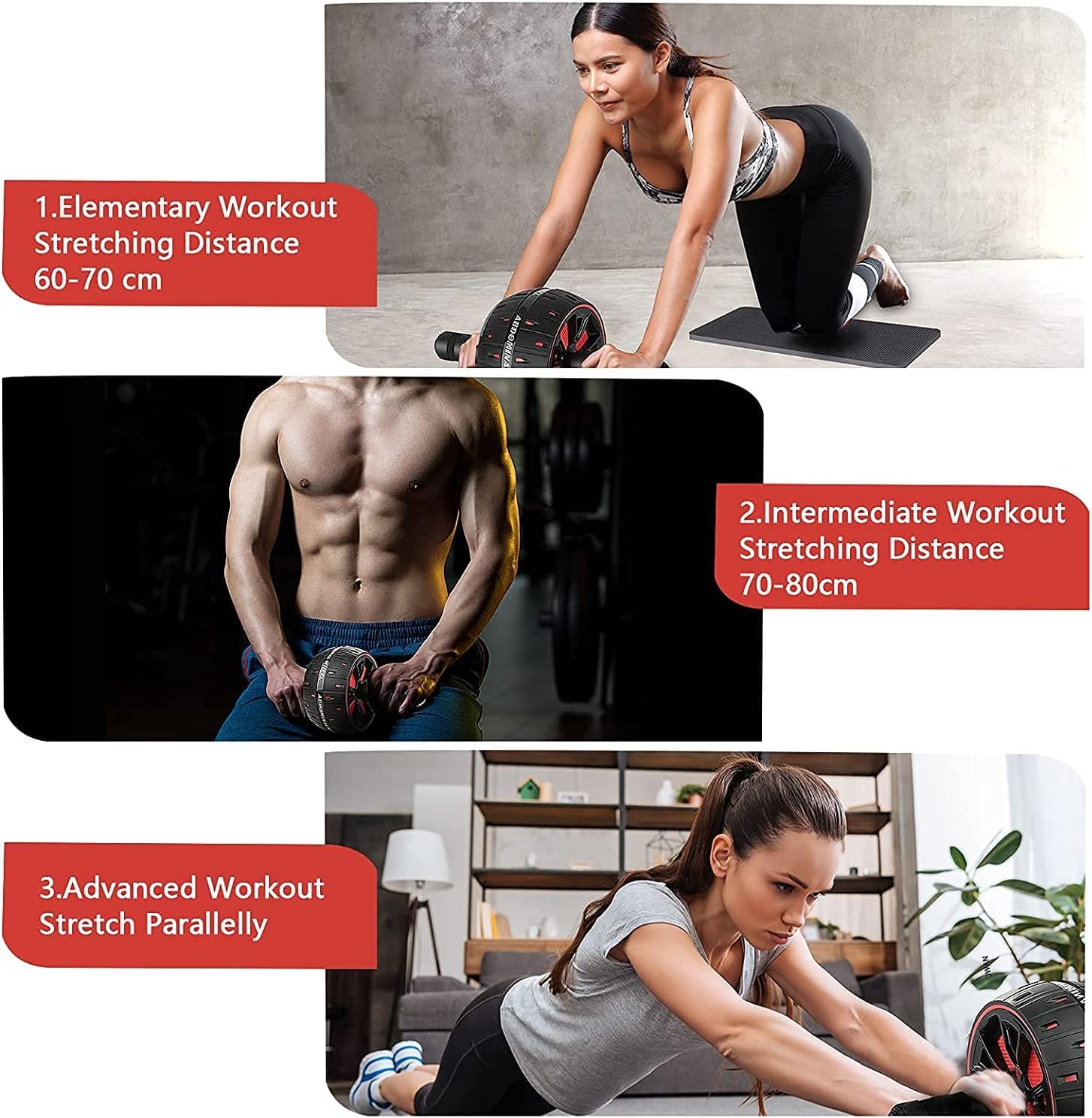 SportQ Abdominal Roller Wheel for Abdominal Muscle Exercise, Core Strength Training, Home Gym Fitness Workout with Knee Pad Accessories ‎SportQ
