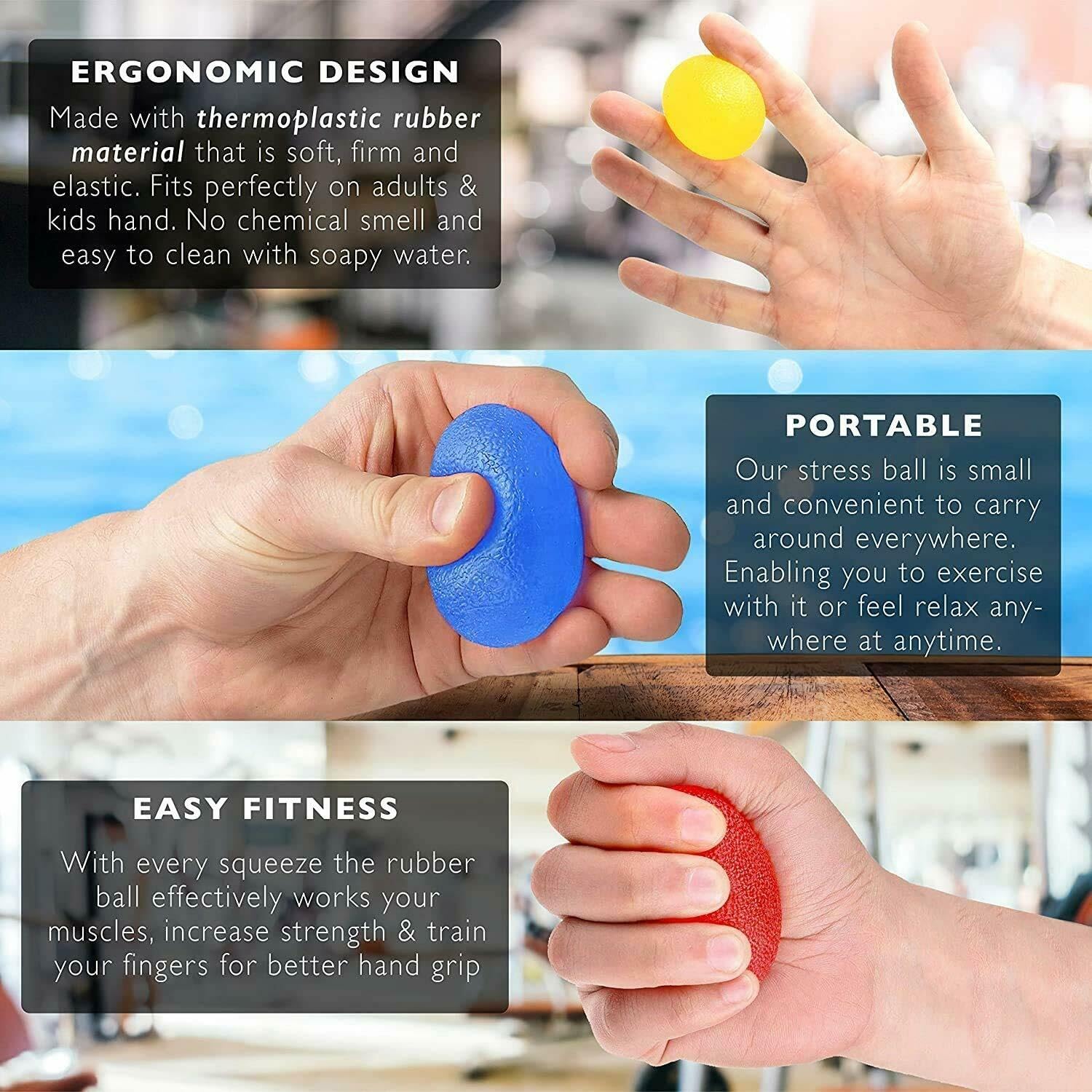 Hand Grip Strength Training Ball 3 Pack, Stress Relief Ball for Adults and Kids, Hand Grip Recovery Equipment for Wrist, Finger Resistance Exercise Ball SportQ