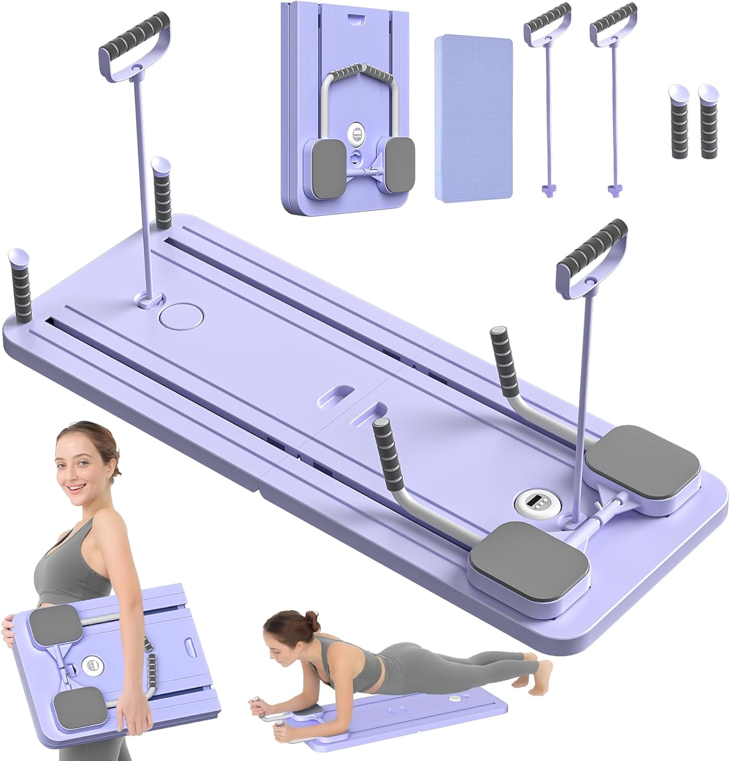 SportQ Multifunctional Pilates Board Foldable Home Gym Abdominal Waist Trainer Strengthening Arms Legs Full Resistance Plate + Handles + Tension Bands Suitable for Women Men Easy Storage
