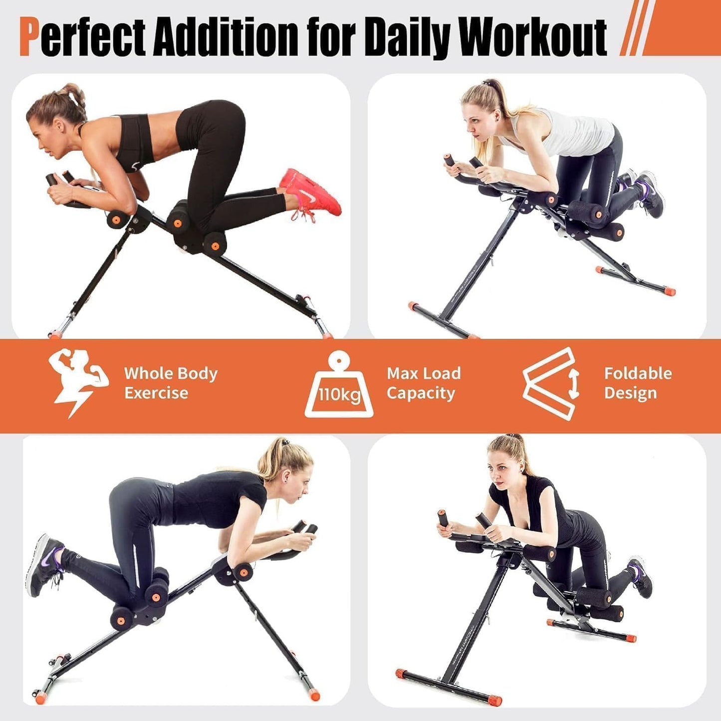 SportQ Abdominal Exerciser – Abdominal & Waist Trainer with 4 Resistance Levels & LCD Display – Foldable & Space Saving – Suitable for Full Body Workout & Core Strength – Load 110kg SportQ