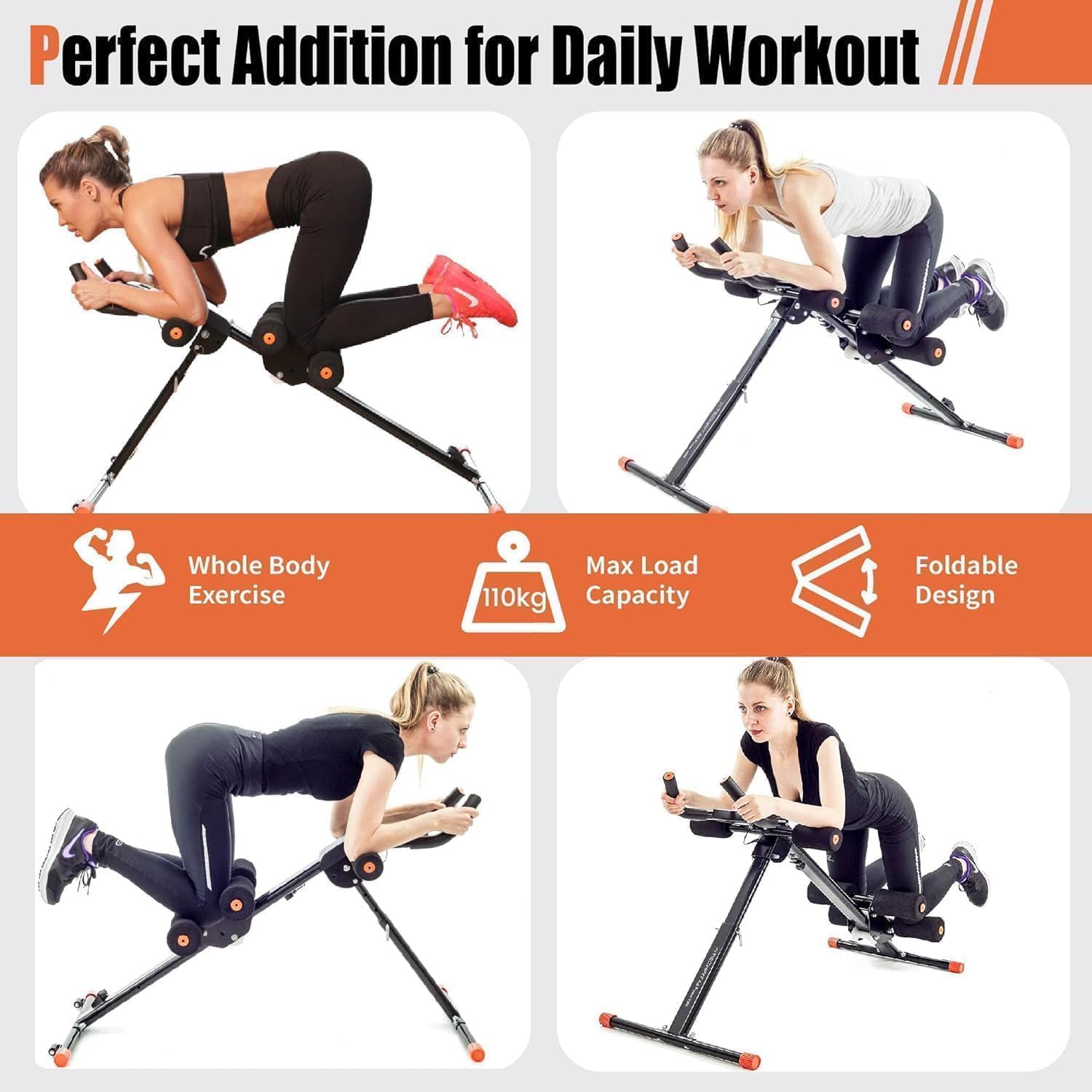 SportQ Abdominal Exerciser – Abdominal & Waist Trainer with 4 Resistance Levels & LCD Display – Foldable & Space Saving – Suitable for Full Body Workout & Core Strength – Load 110kg SportQ