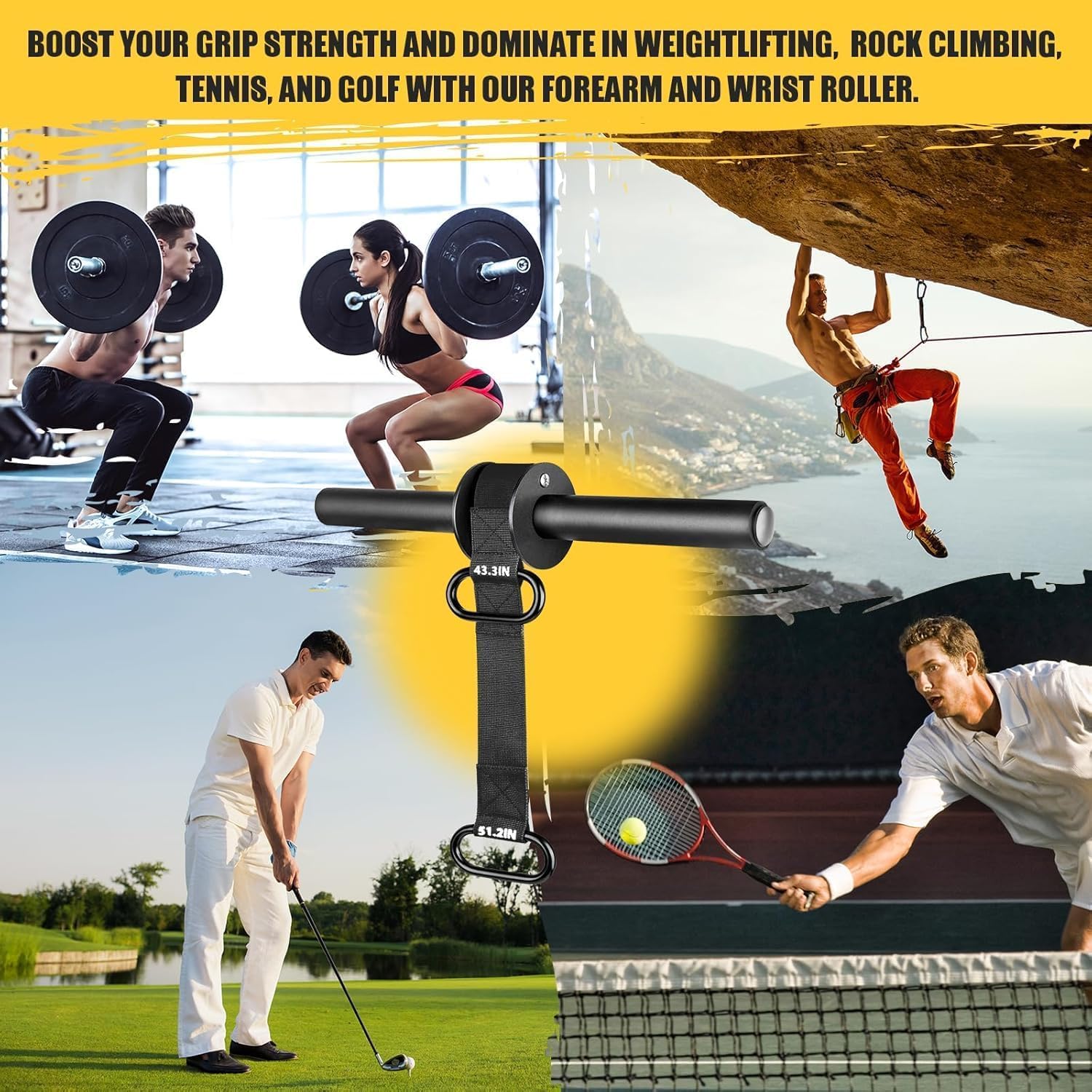 SportQ Forearm & Wrist Strengthener - Metal Roller with Adjustable Nylon Strap to Improve Arm Strength, Wrist & Forearm Exercise, Grip & Flexibility – Suitable for Dumbbells & Weights ‎SportQ
