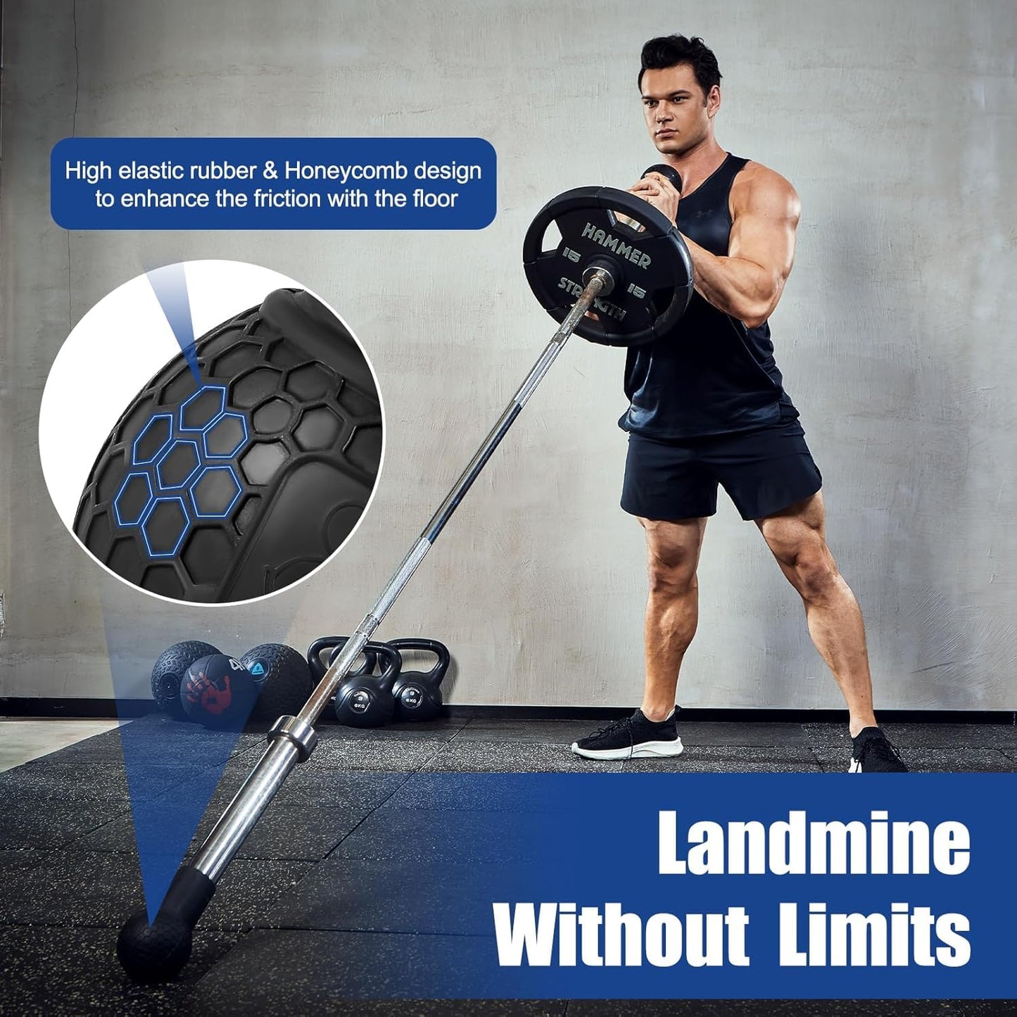 Landmine Workout Bar Attachments, Converts Any Surface Into a Landmine Workout - Press, Rows, Spins, Splits, Squats Natural Rubber - Fits Olympic Bars ‎SportQ