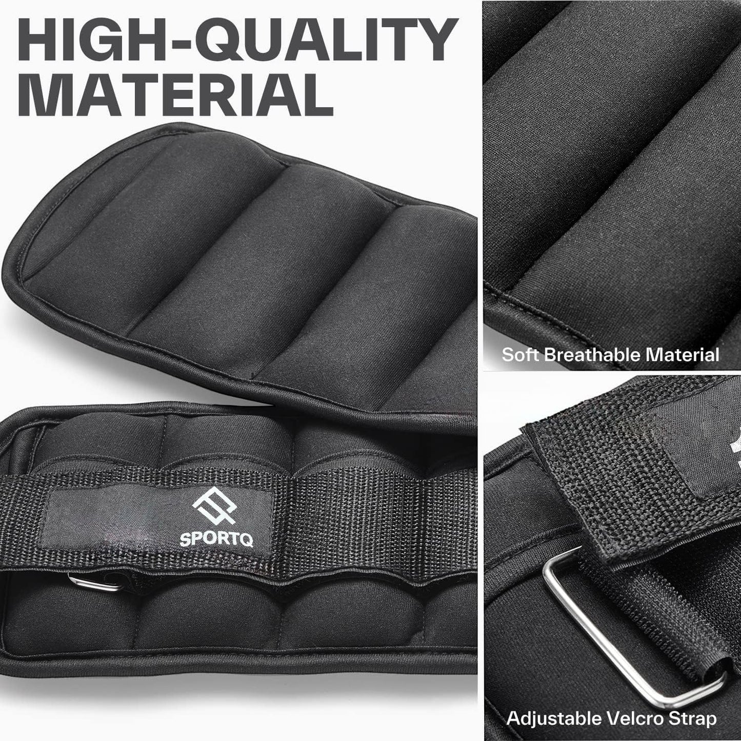 SportQ 2 Pack Wrist and Ankle Weights Adjustable Weight with Bags – Soft & Comfortable Material, Strong, Suitable for Running, Yoga, Physical Therapy, Strength Training for Men & Women ‎SportQ
