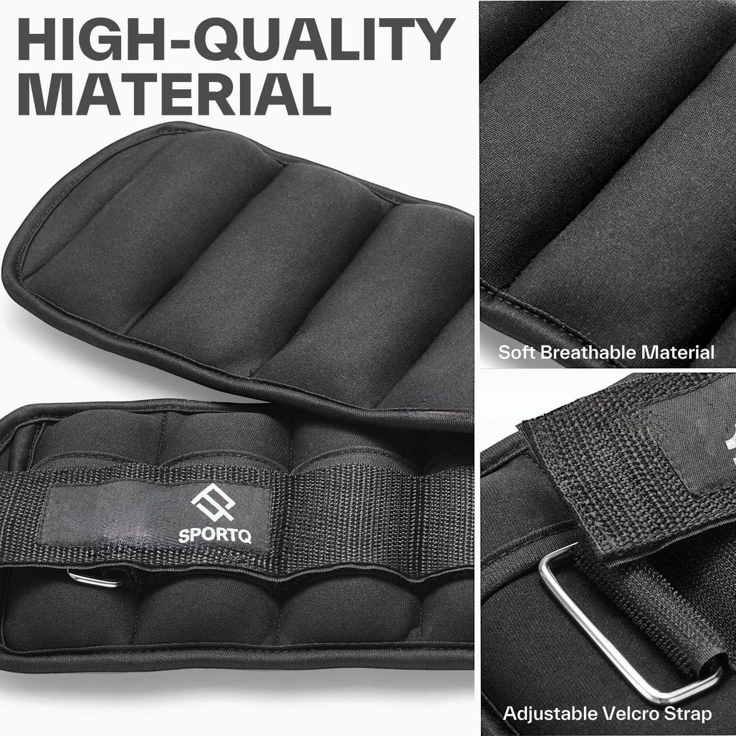 SportQ 2 Pack Wrist and Ankle Weights Adjustable Weight with Bags – Soft & Comfortable Material, Strong, Suitable for Running, Yoga, Physical Therapy, Strength Training for Men & Women ‎SportQ