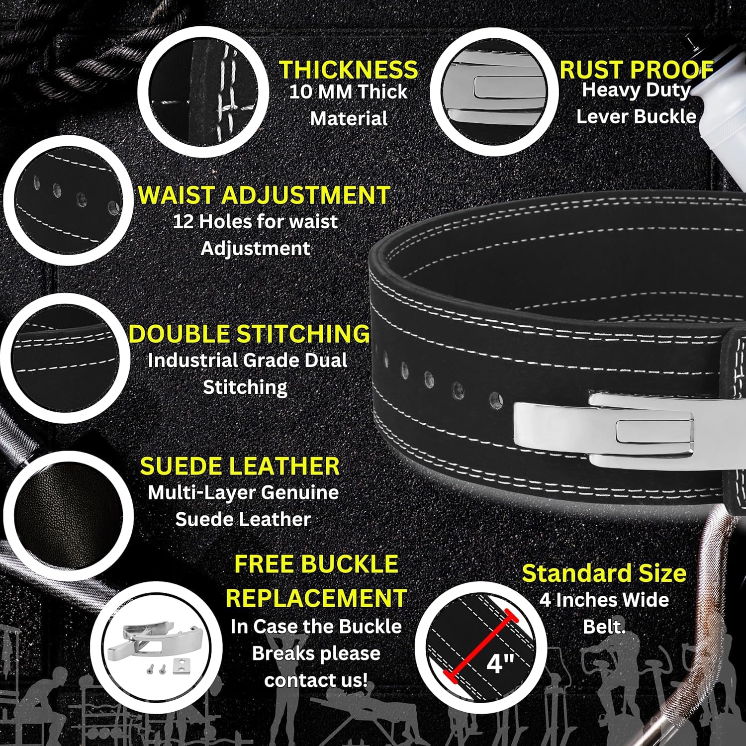 Weightlifting Belt for Men and Women 10mm Thick Leather IPF Weight Lifting Belt Ideal for Gym Belts, Training, Weightlifting, Bodybuilding, Squats, Deadlifts ‎SportQ