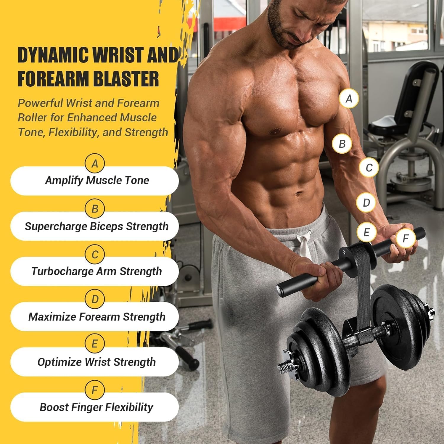 SportQ Forearm & Wrist Strengthener - Metal Roller with Adjustable Nylon Strap to Improve Arm Strength, Wrist & Forearm Exercise, Grip & Flexibility – Suitable for Dumbbells & Weights ‎SportQ