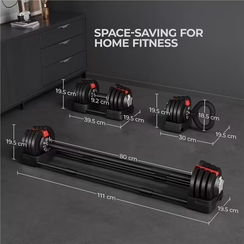 SportQ 24 Kg 3 in 1 Multifunctional Dumbbell Set - Kettlebell - Single Dumbbell Barbell - 12 Adjustable Weight Settings - Fitness Connecting Bar SportQ