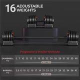 SportQ 24 Kg 3 in 1 Multifunctional Dumbbell Set - Kettlebell - Single Dumbbell Barbell - 12 Adjustable Weight Settings - Fitness Connecting Bar SportQ
