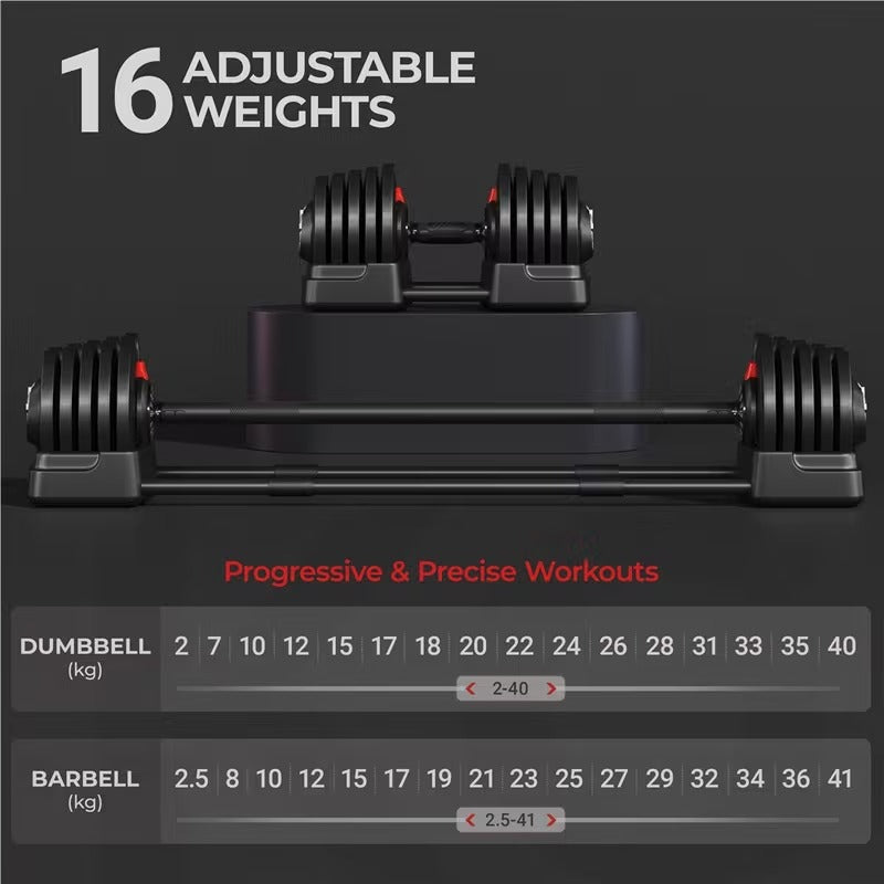 SportQ 24 Kg 3 in 1 Multifunctional Dumbbell Set - Kettlebell - Single Dumbbell Barbell - 12 Adjustable Weight Settings - Fitness Connecting Bar SportQ