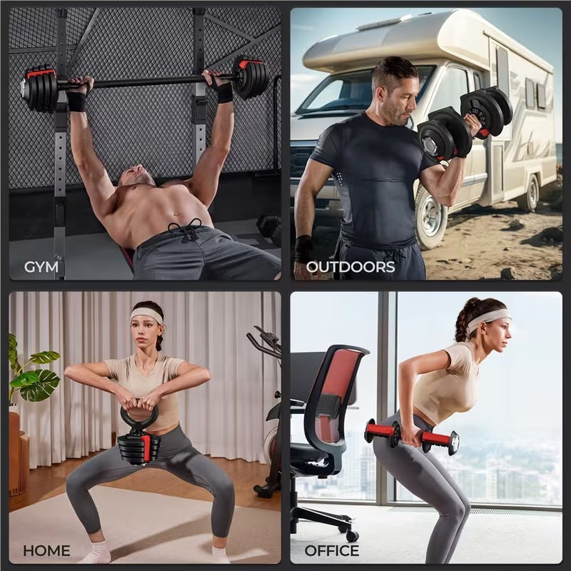 SportQ 24 Kg 3 in 1 Multifunctional Dumbbell Set - Kettlebell - Single Dumbbell Barbell - 12 Adjustable Weight Settings - Fitness Connecting Bar SportQ