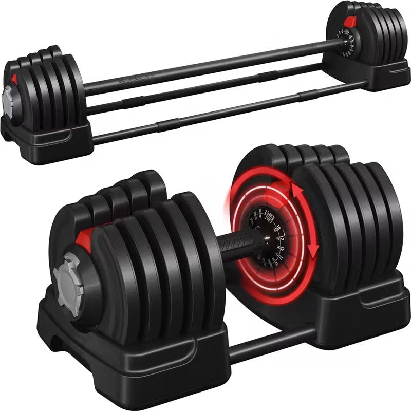 SportQ 24 Kg 3 in 1 Multifunctional Dumbbell Set - Kettlebell - Single Dumbbell Barbell - 12 Adjustable Weight Settings - Fitness Connecting Bar SportQ