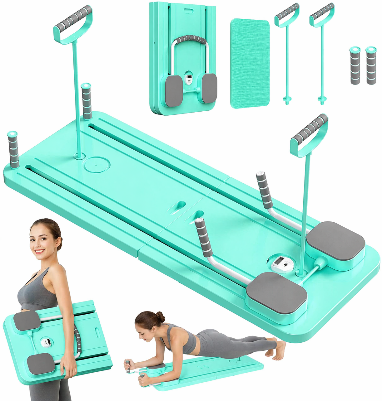 SportQ Multifunctional Pilates Board Foldable Home Gym Abdominal Waist Trainer Strengthening Arms Legs Full Resistance Plate + Handles + Tension Bands Suitable for Women Men Easy Storage